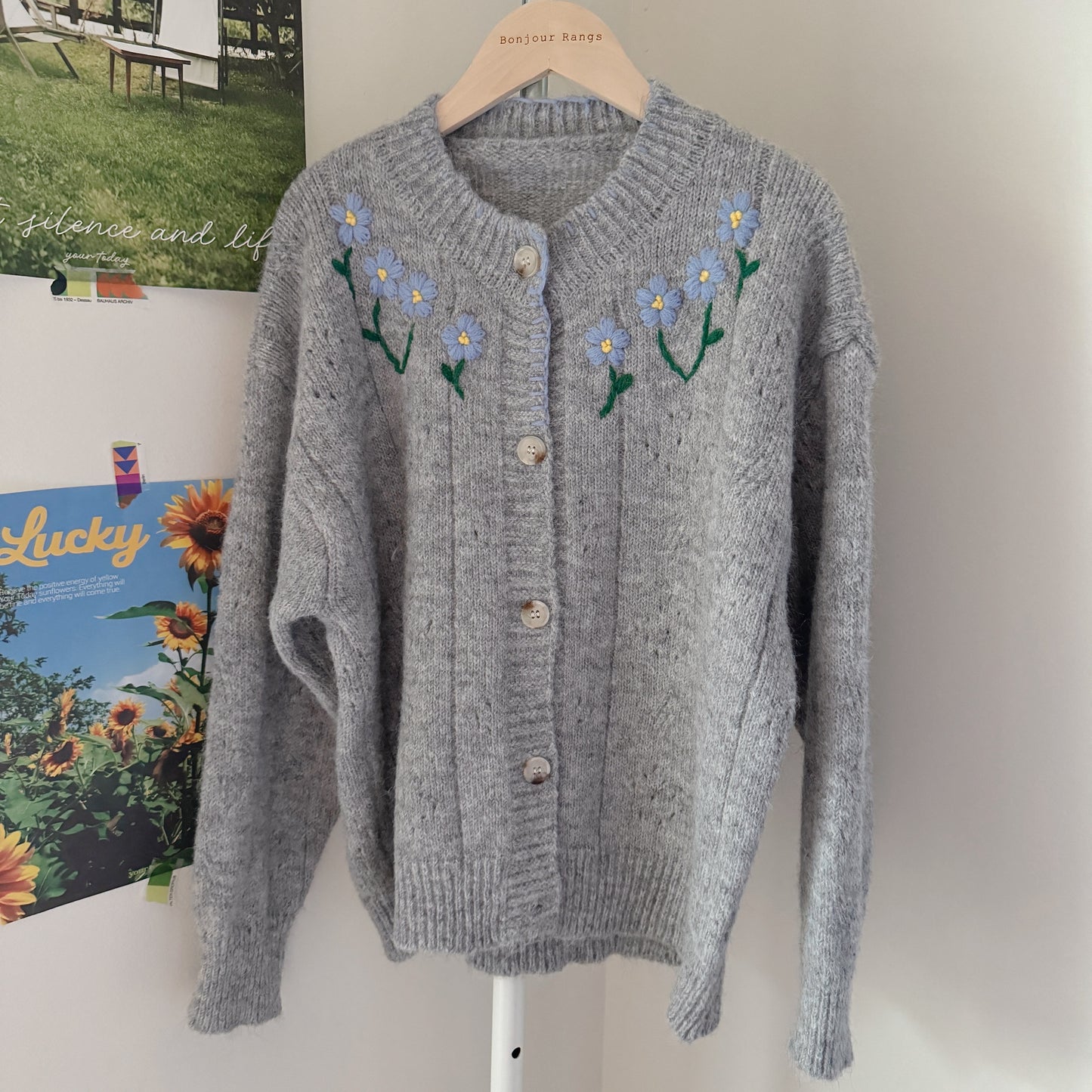 Vintage flower cardigan (grey,yellow,brown)