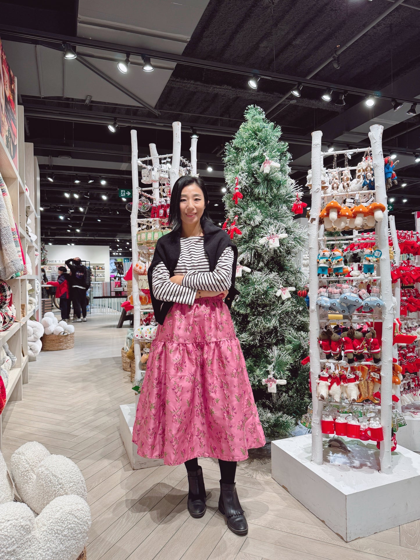 jacquard flower skirt (gray, pink)