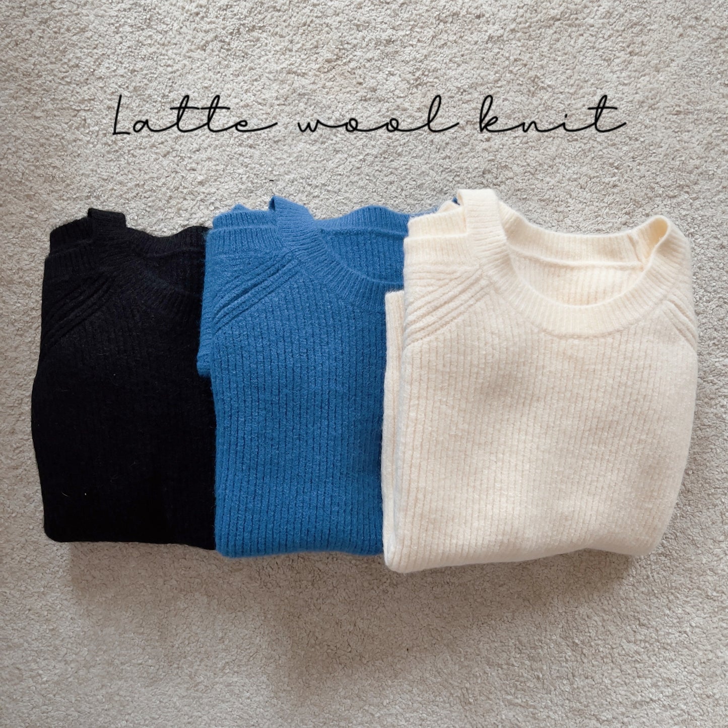 Latte wool knit (ivory, blue, black)