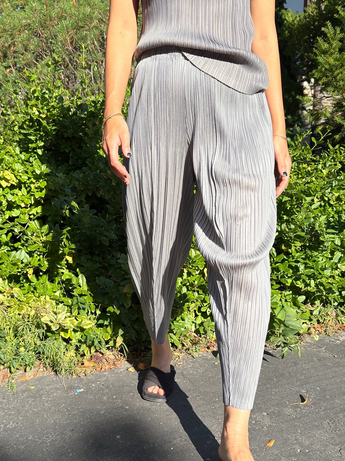SS)Pleated baggy pants (gray,black)