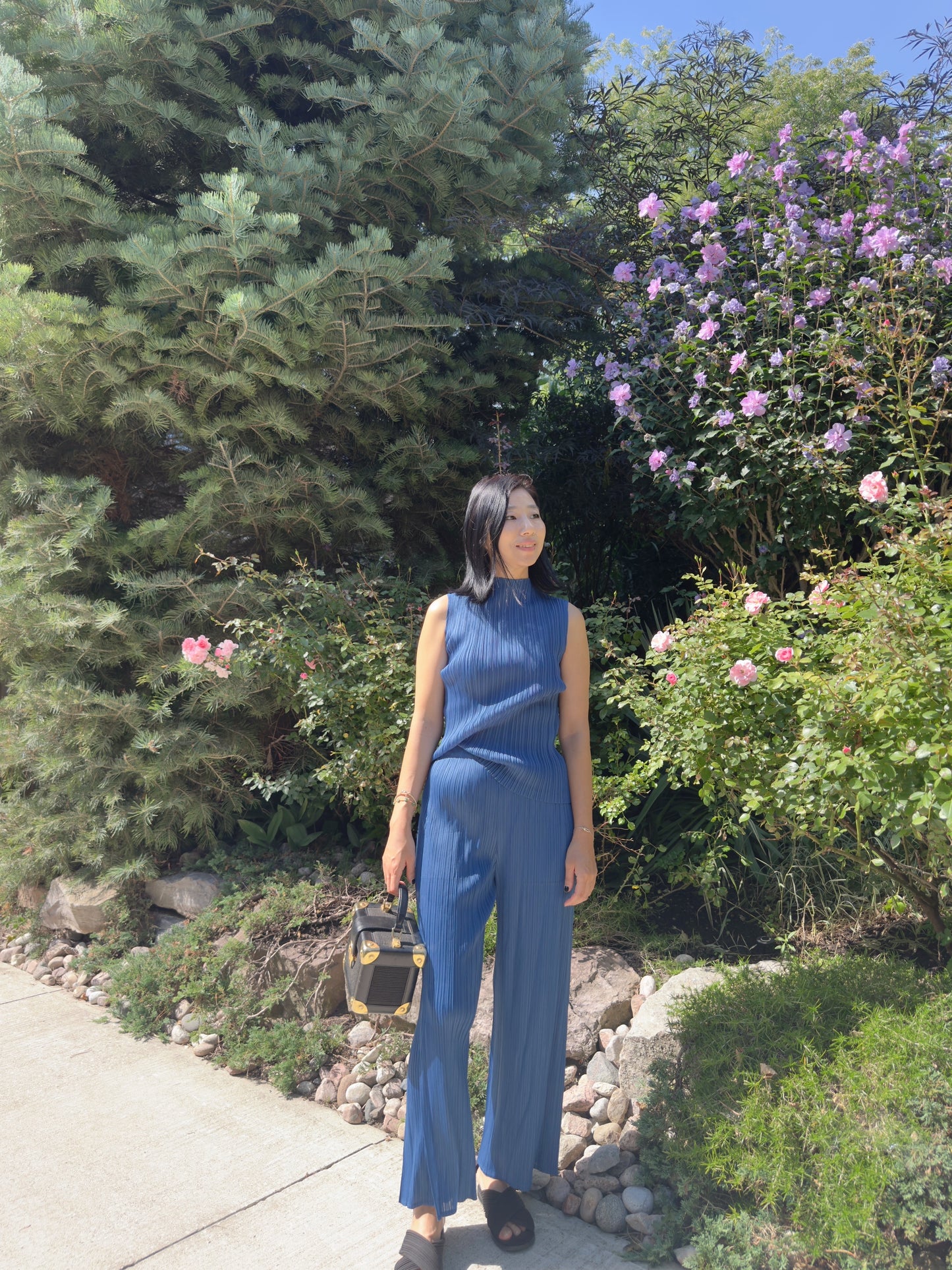 Pleated Double Wrap Pants (lemon,blue)