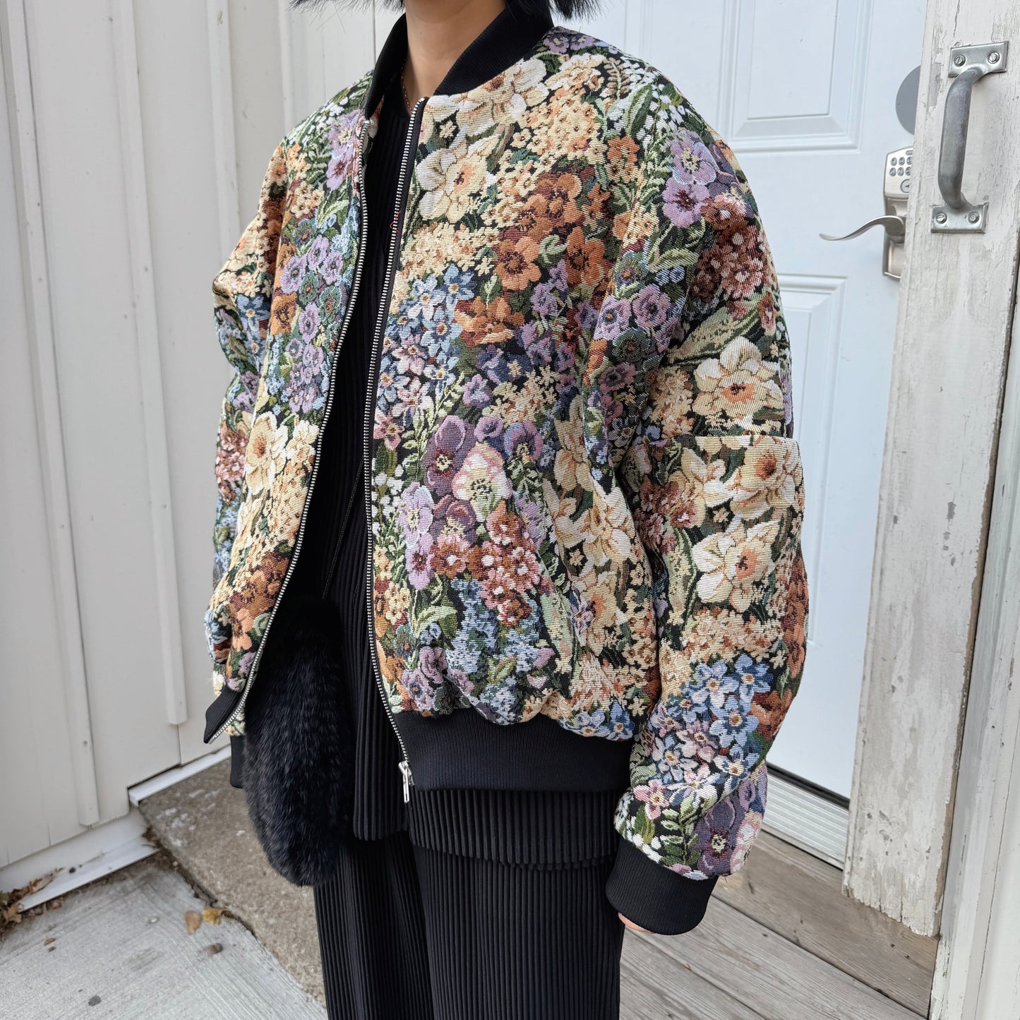 Oversized Jacquard Bomber Jacket