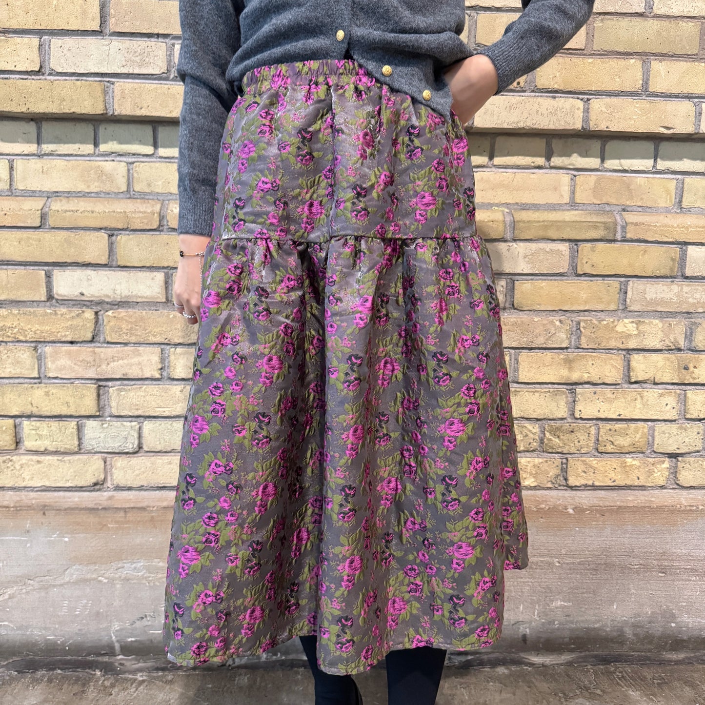 jacquard flower skirt (gray, pink)