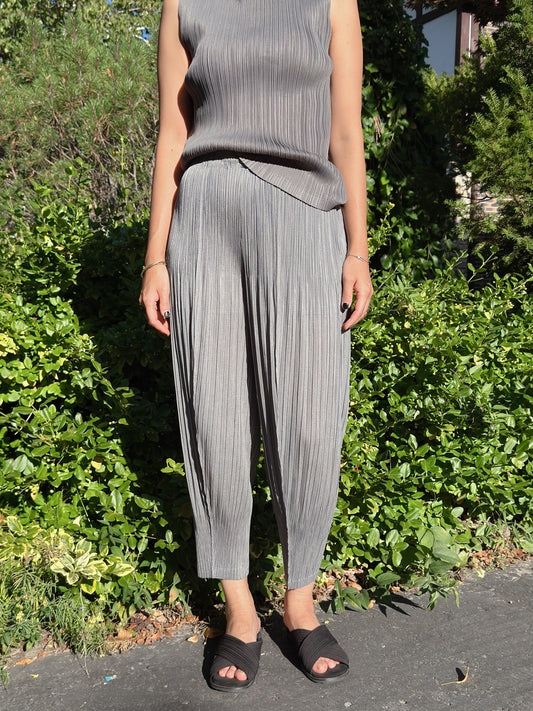 SS)Pleated baggy pants (gray,black)