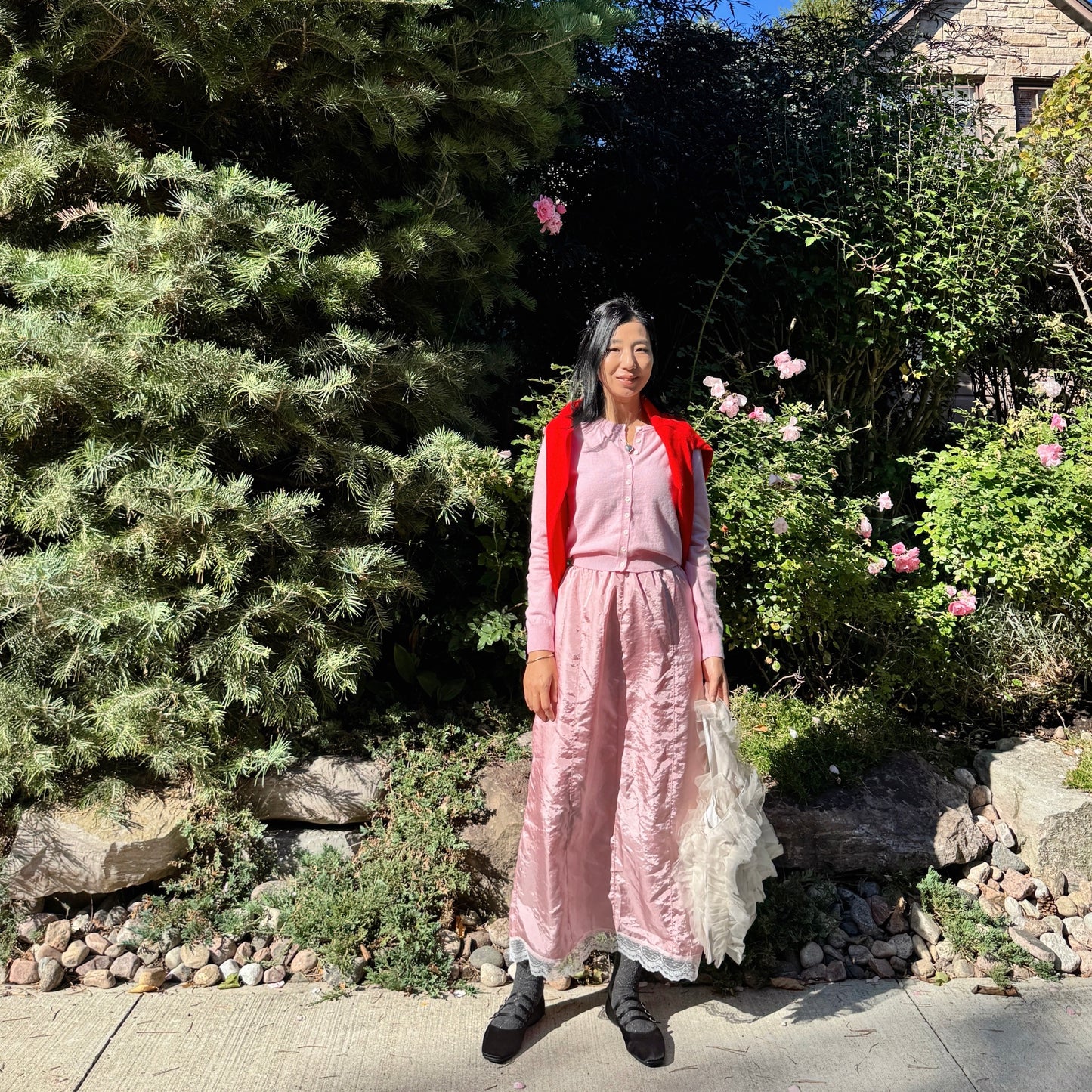 Satin lace skirt (pink, blue)