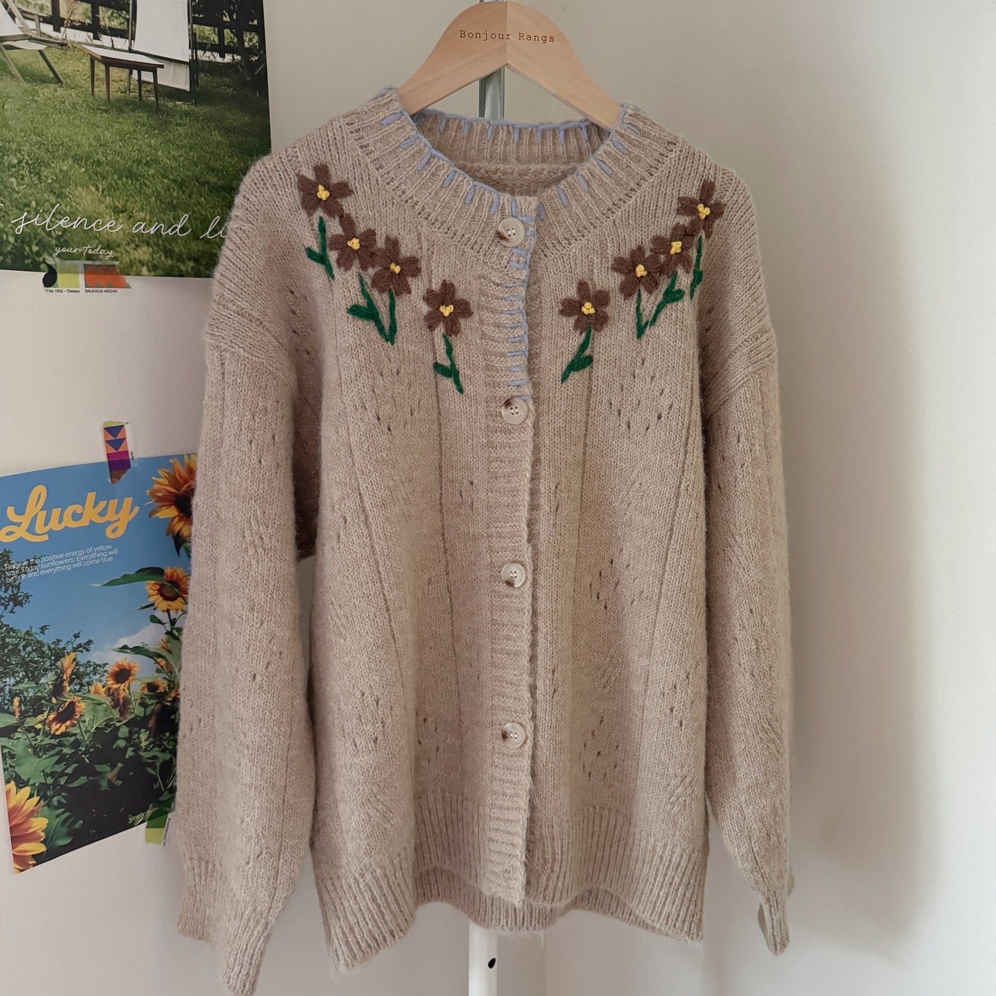 Vintage flower cardigan (grey,yellow,brown)