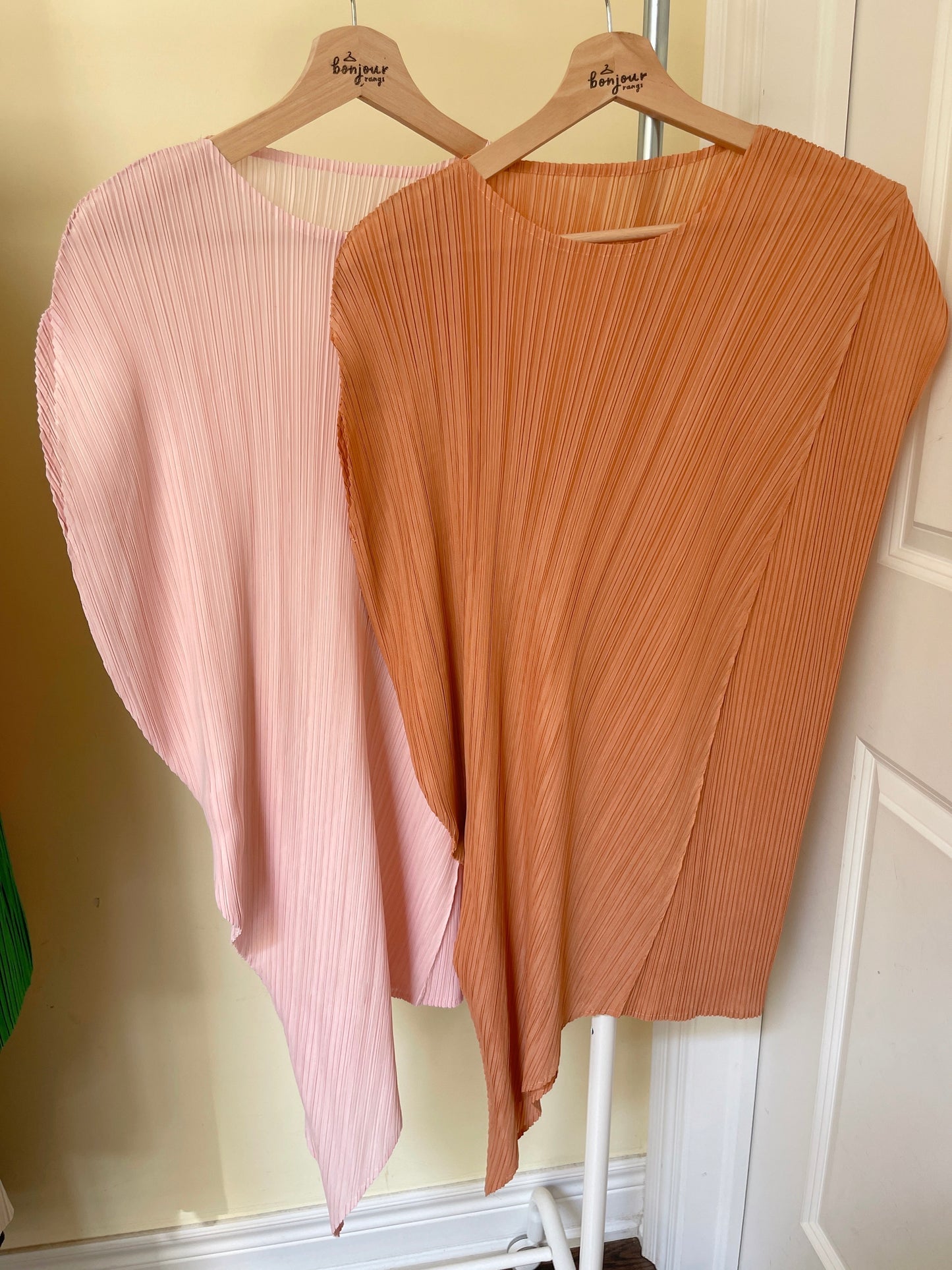 Unbalanced pleats Top(orange,pink)