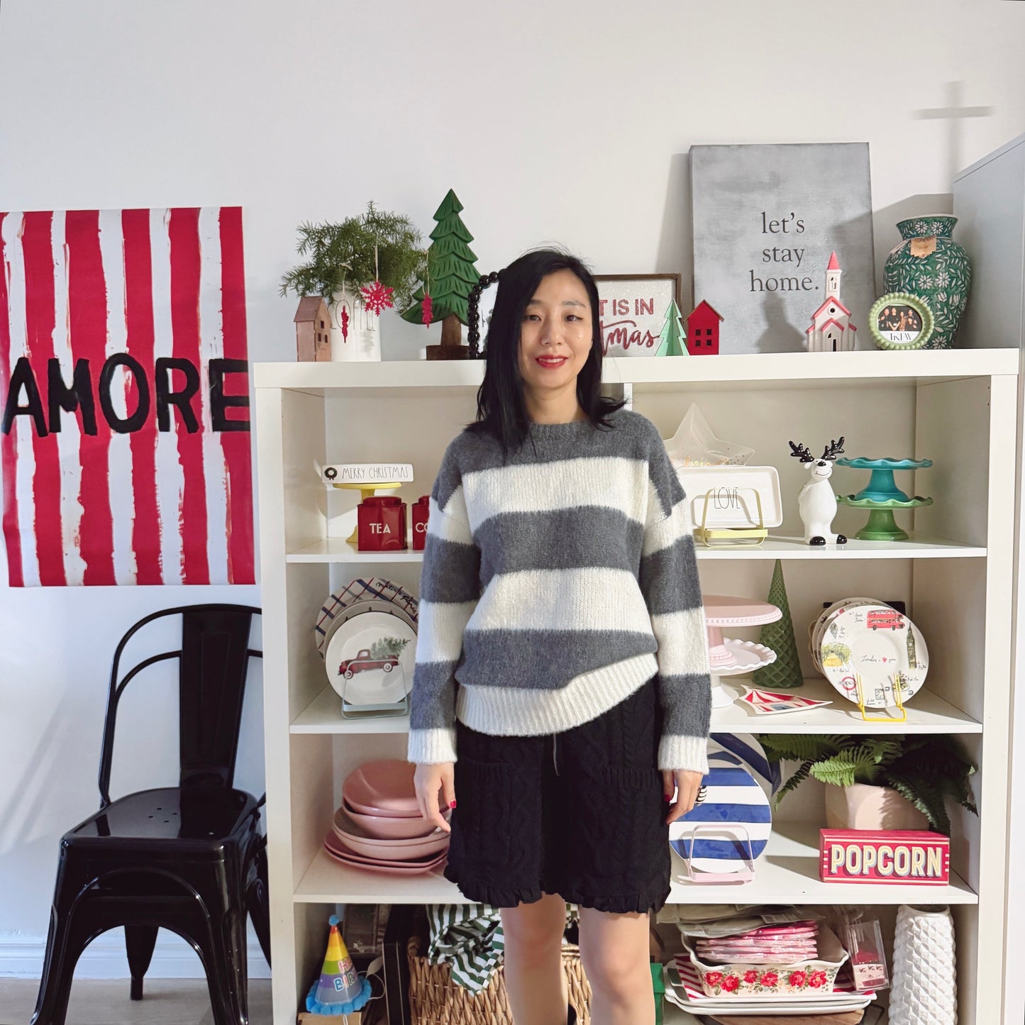 Striped knit (pink,gray)