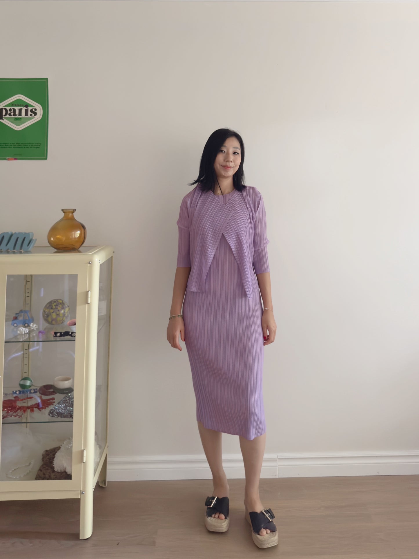 Lavender pleated Midi-length cardigan