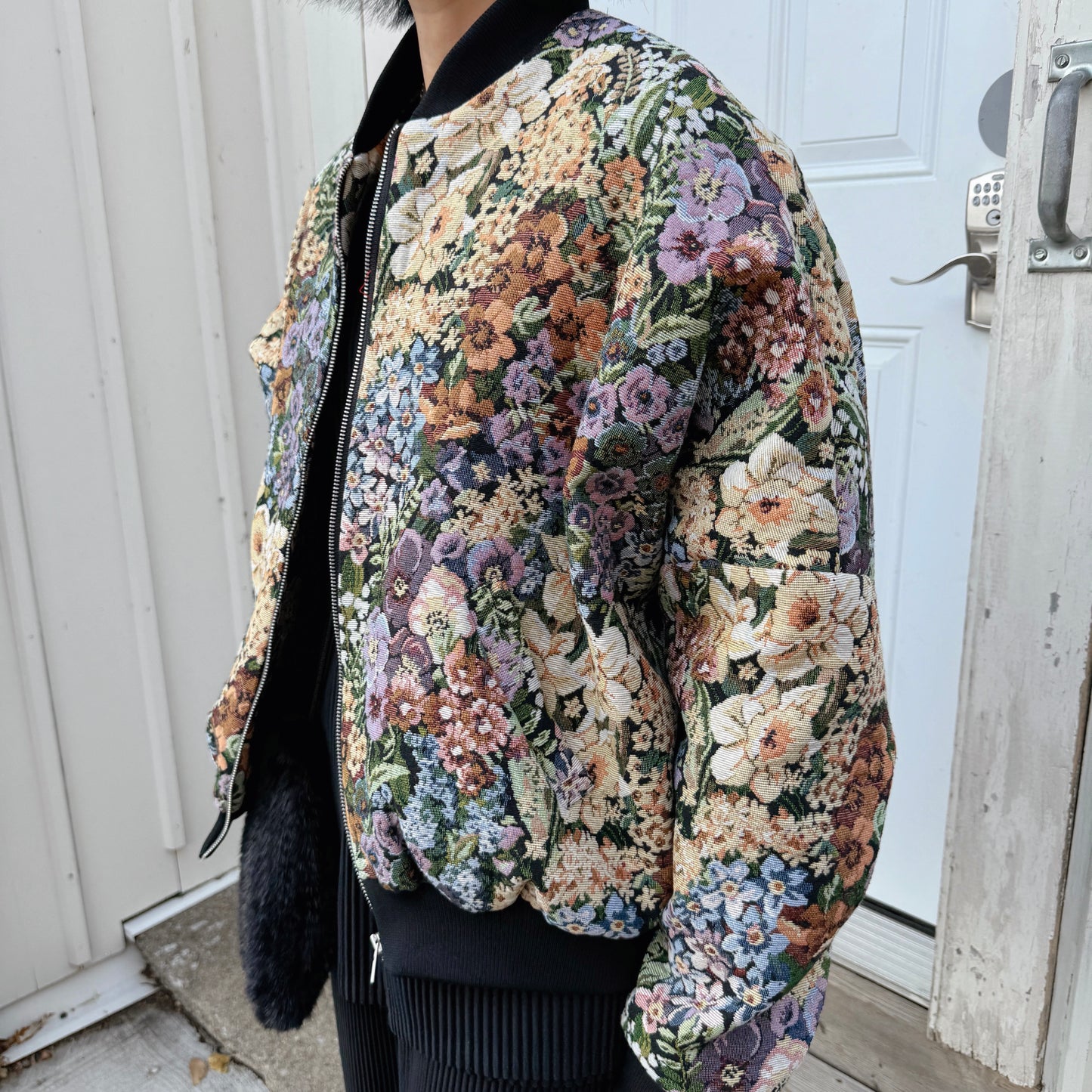 Oversized Jacquard Bomber Jacket