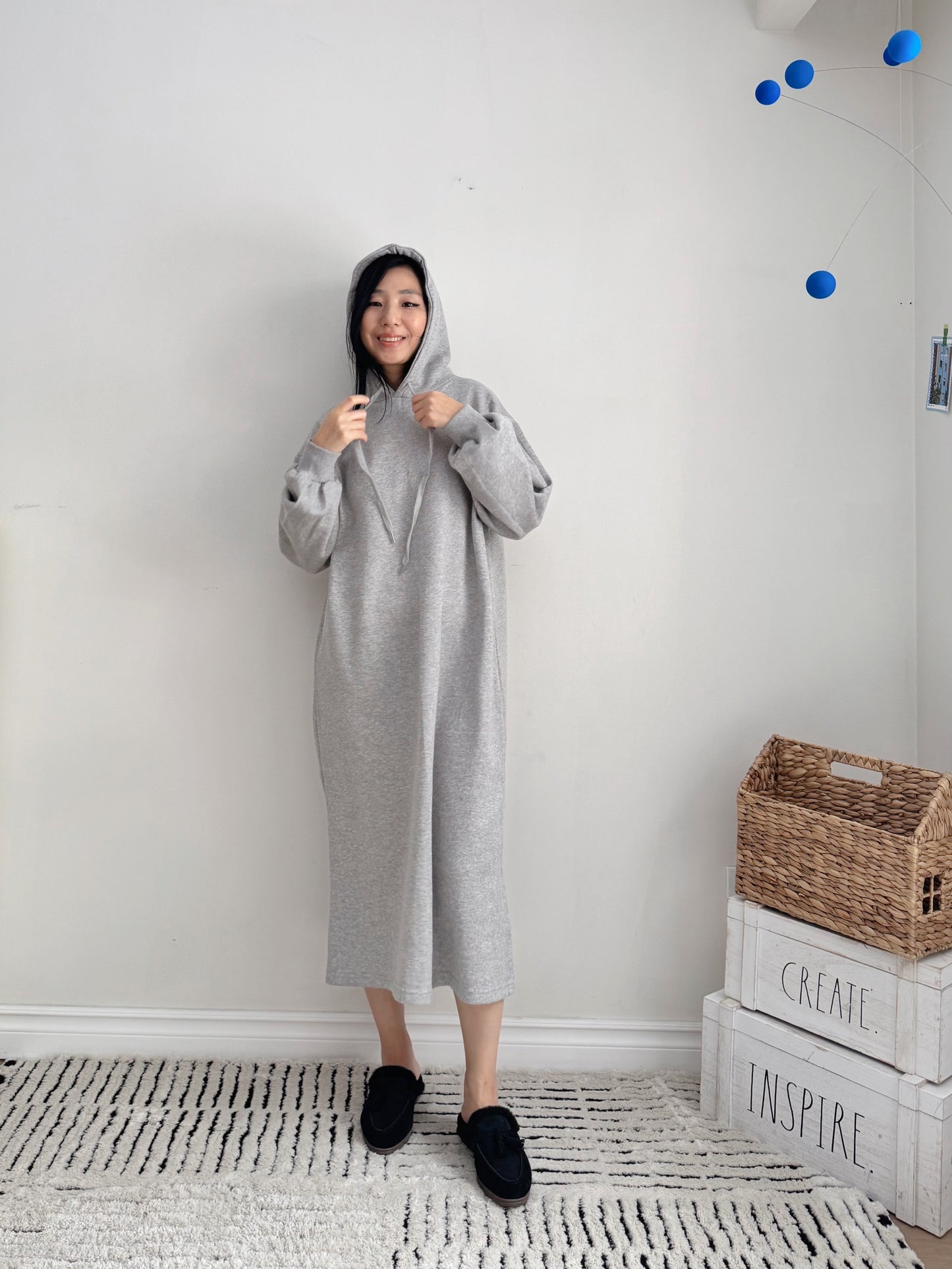 Hoodie long dress (gray,oatmeal, black)