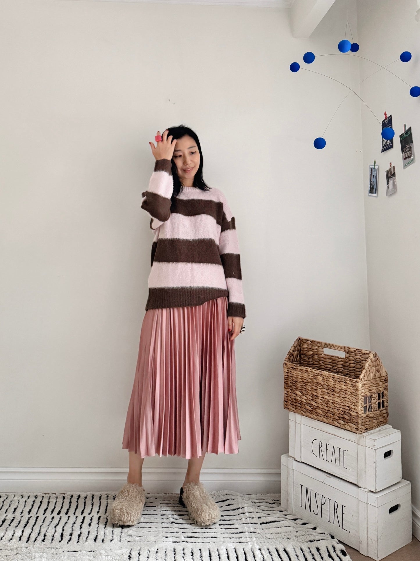 Striped knit (pink,gray)