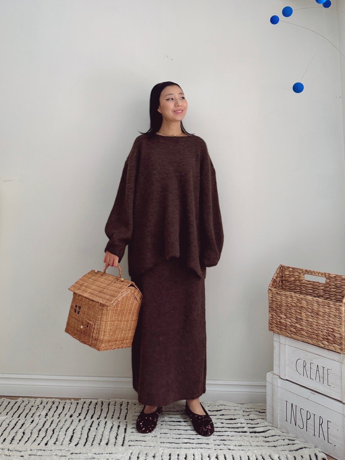 Button Knit Two Piece Sets(brown, grey)