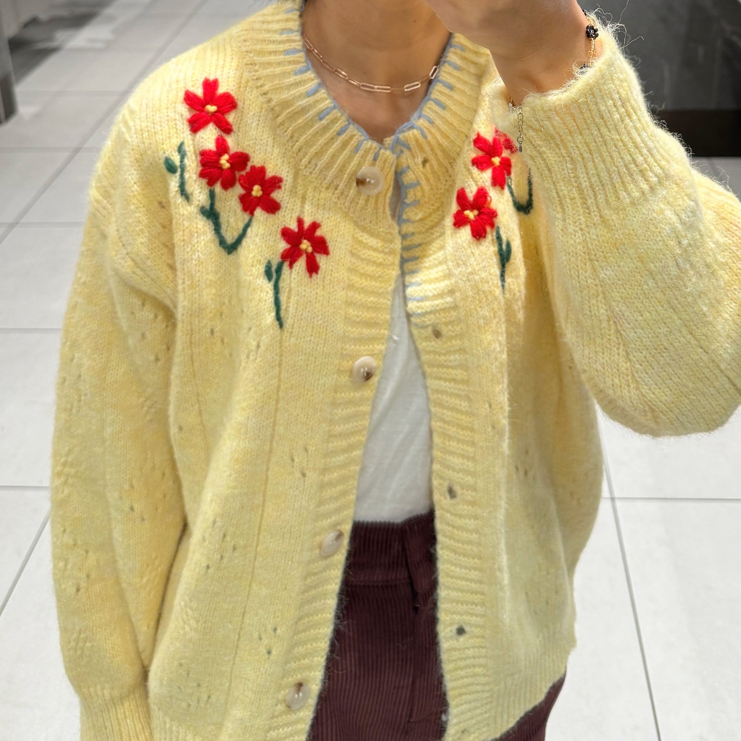 Vintage flower cardigan (grey,yellow,brown)