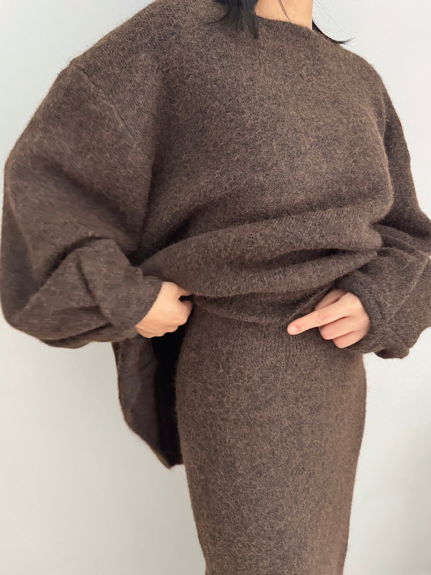 Button Knit Two Piece Sets(brown, grey)