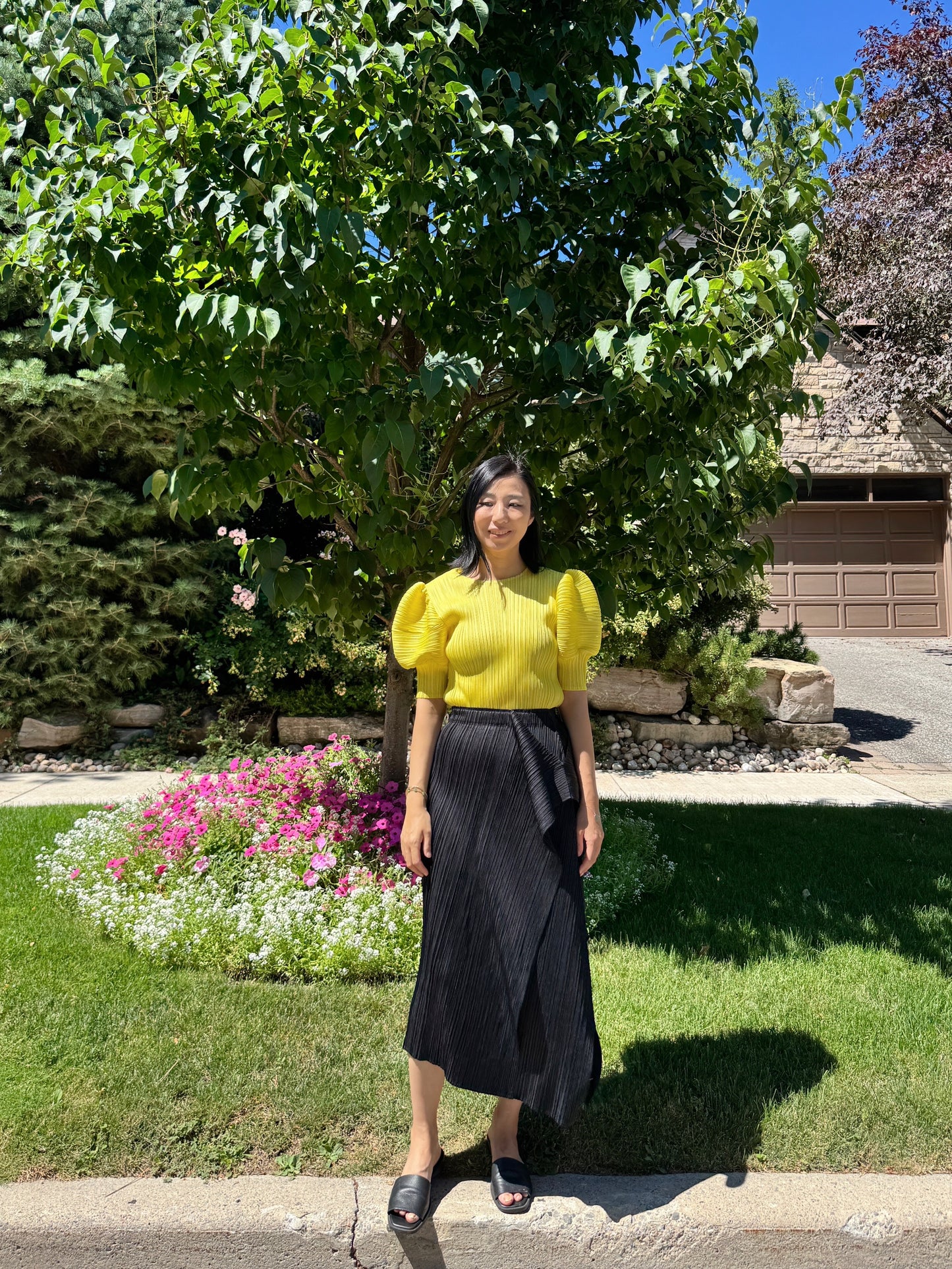 Pleats puff sleeves   (pink,yellow,black)