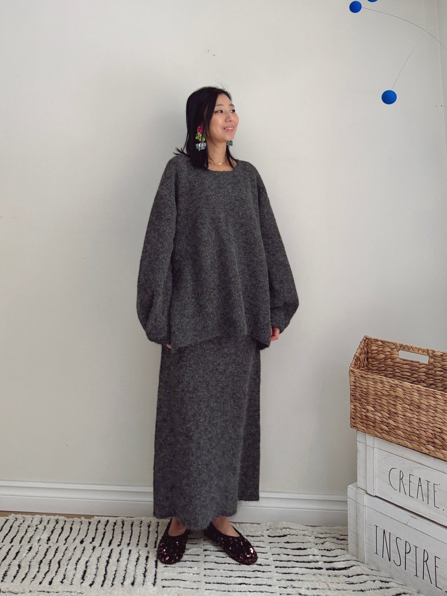 Button Knit Two Piece Sets(brown, grey)