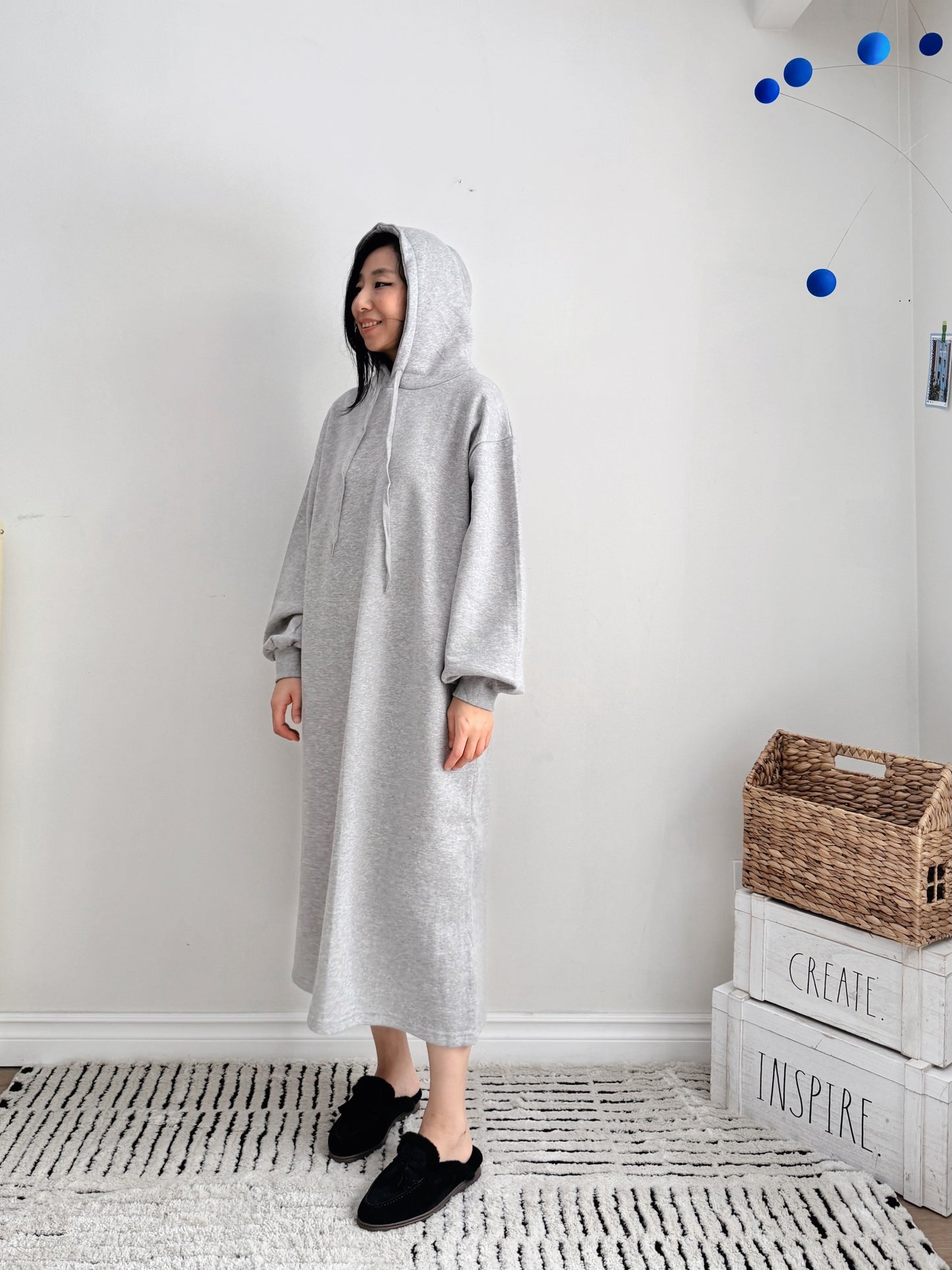 Hoodie long dress (gray,oatmeal, black)