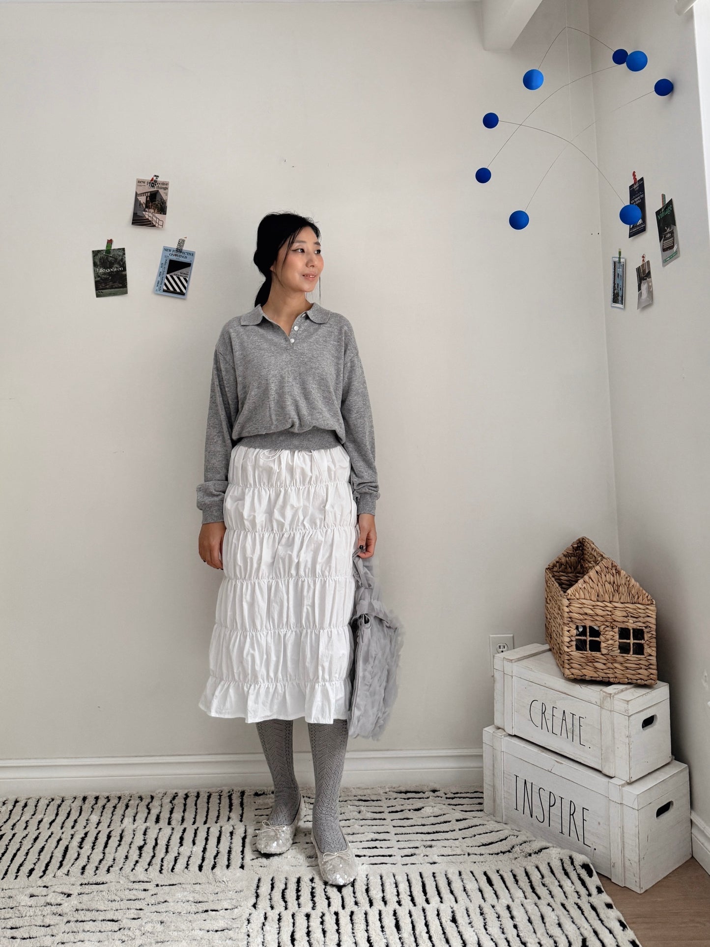 Bubble shirring sk (white, black)