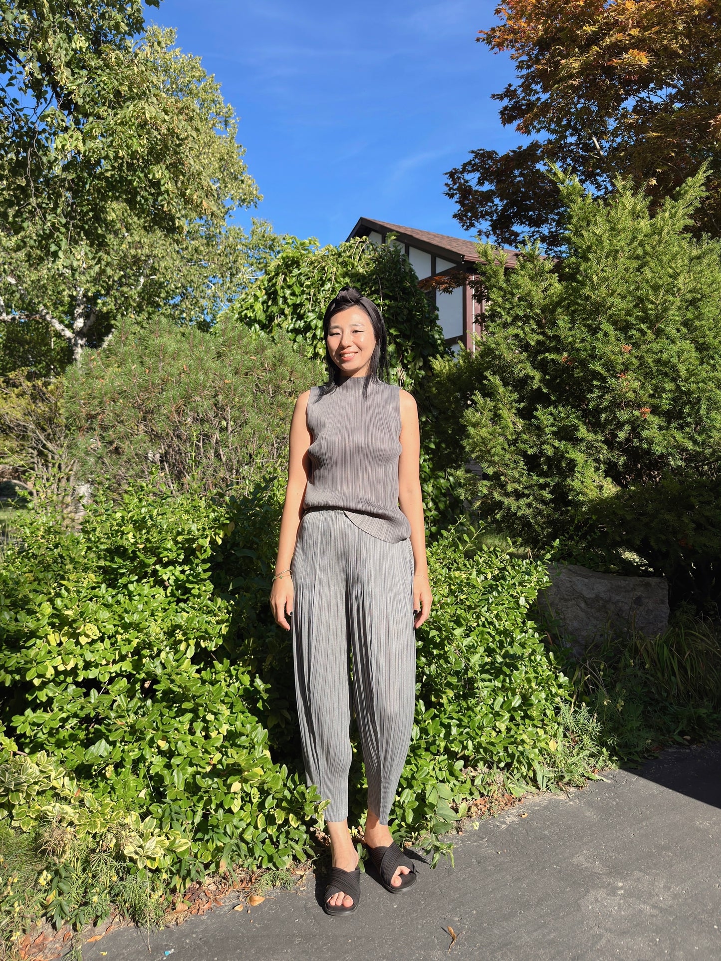 SS)Pleated baggy pants (gray,black)