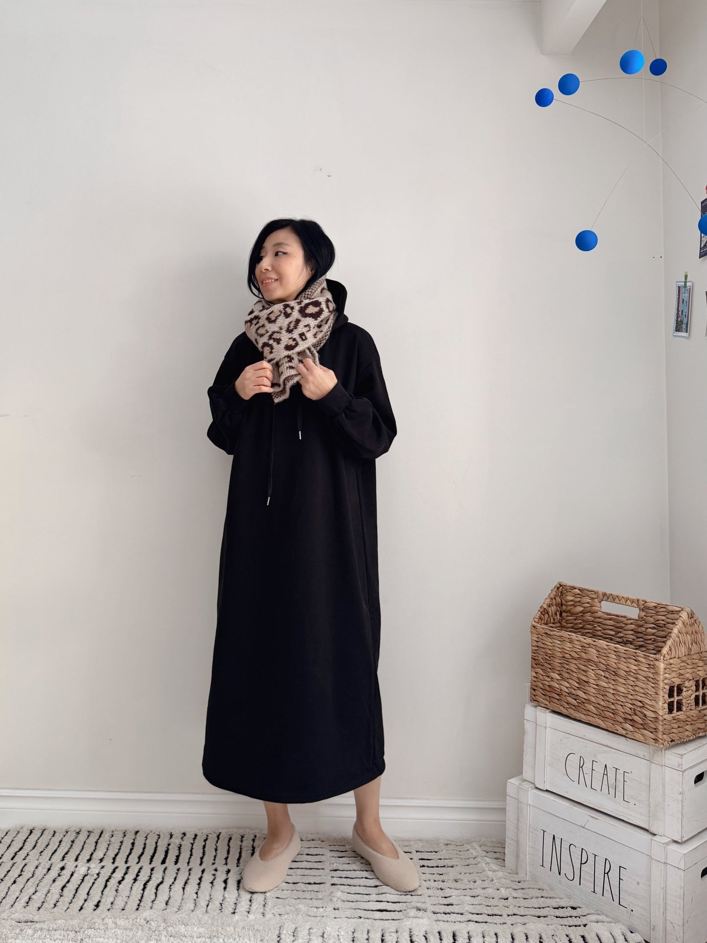 Hoodie long dress (gray,oatmeal, black)