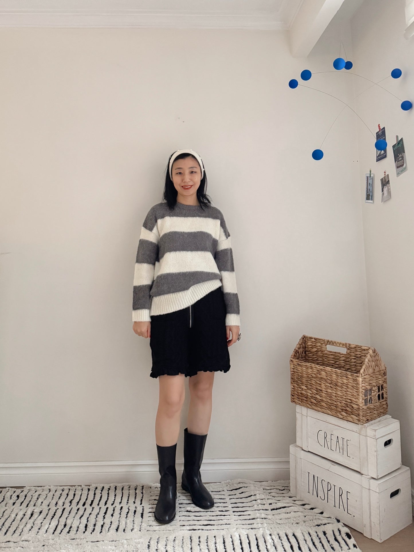 Striped knit (pink,gray)