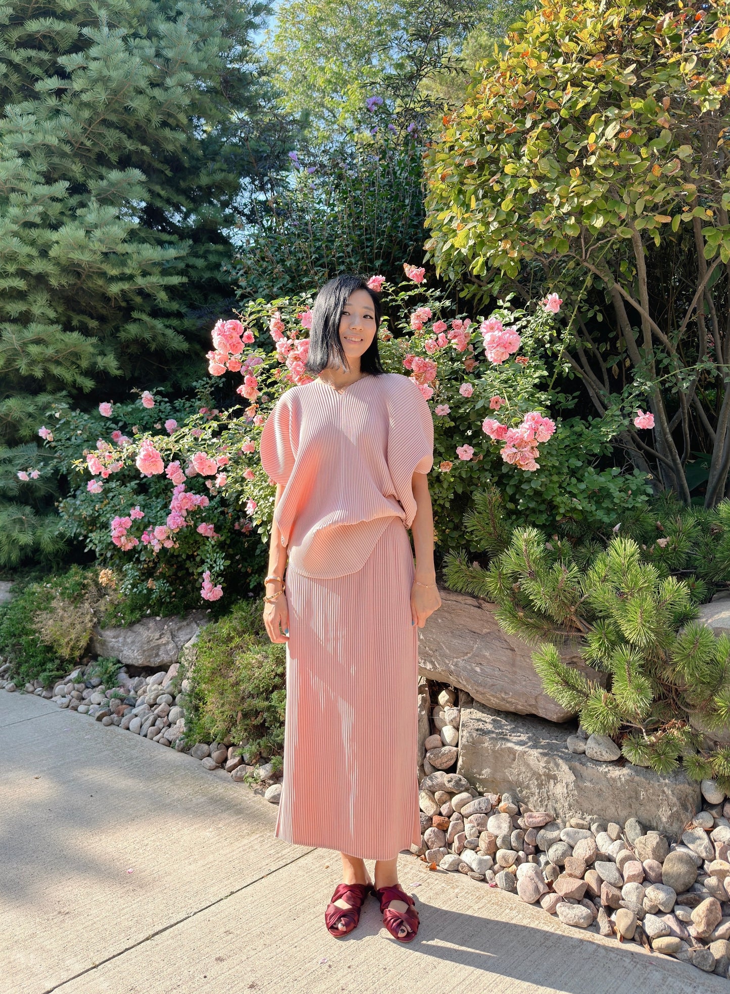 Pleats flower top( pink,lemon)