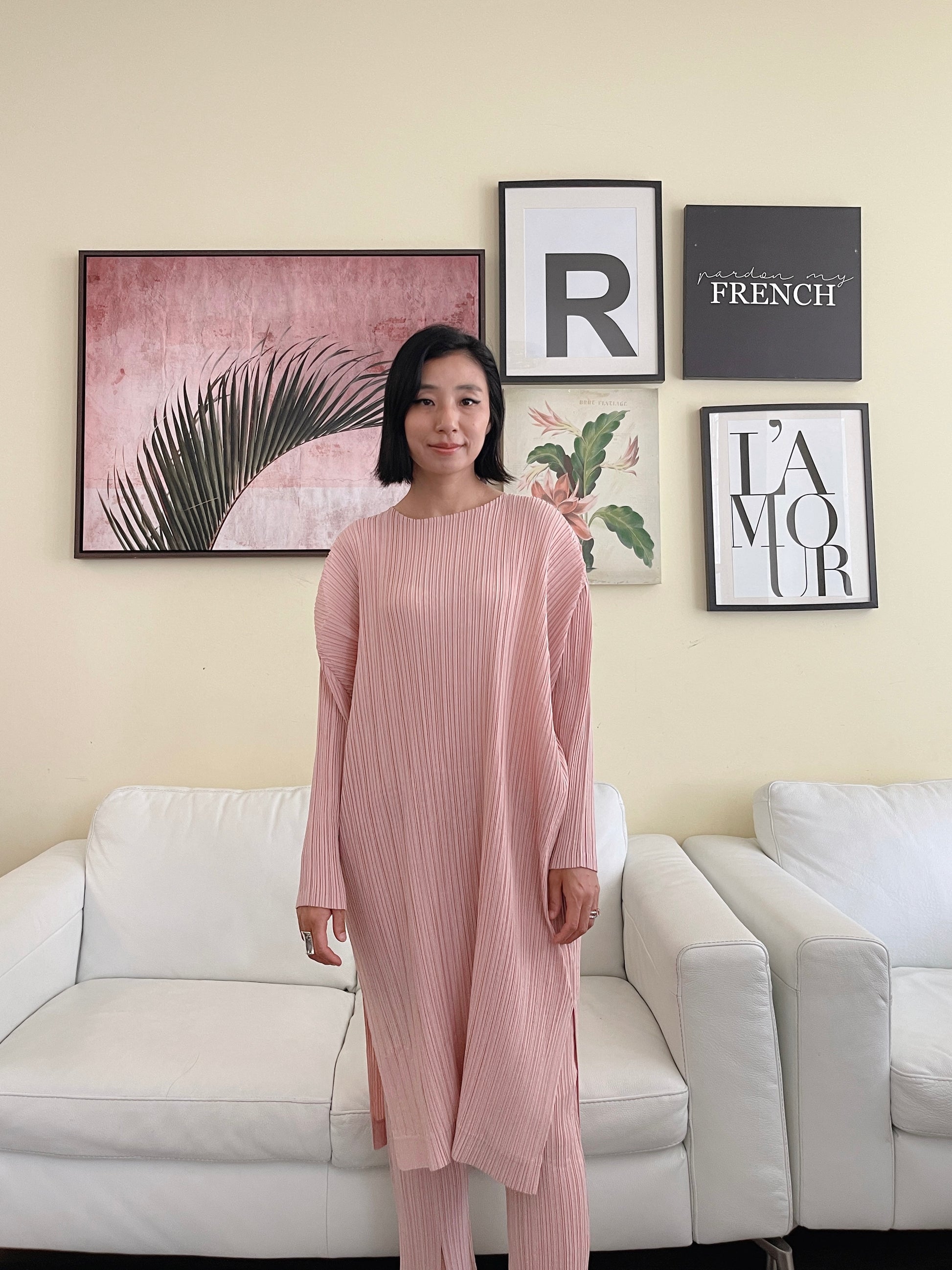 Pleats mat midi dress (yellow, ivory, pink, moka, black) Bonjour Rangs Pleats mat midi dress (yellow, ivory, pink, moka, black) Bonjour Rangs
