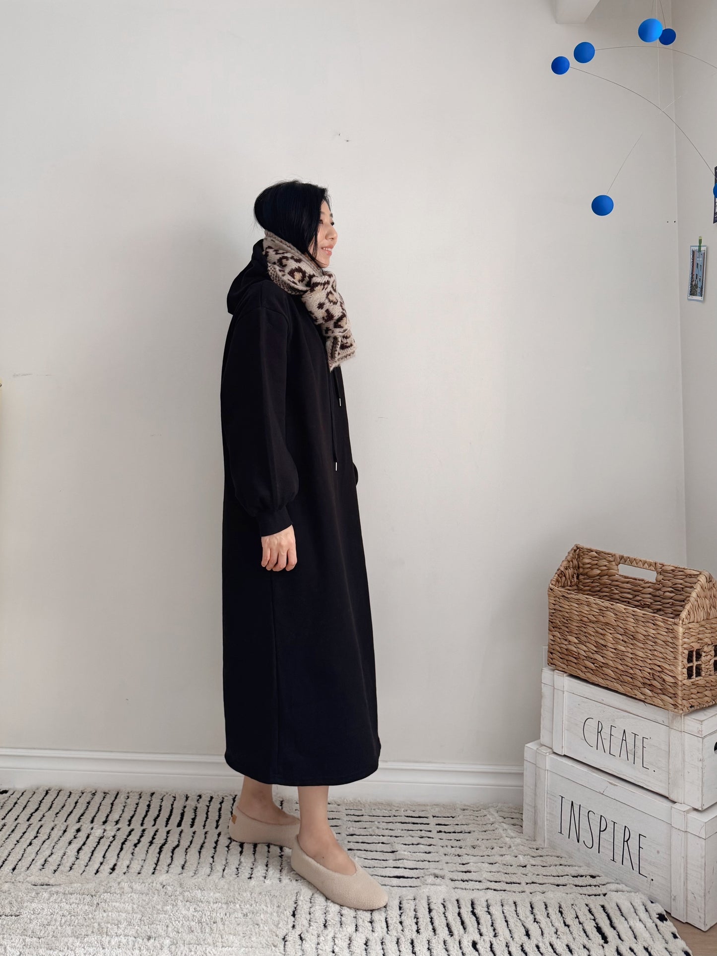 Hoodie long dress (gray,oatmeal, black)