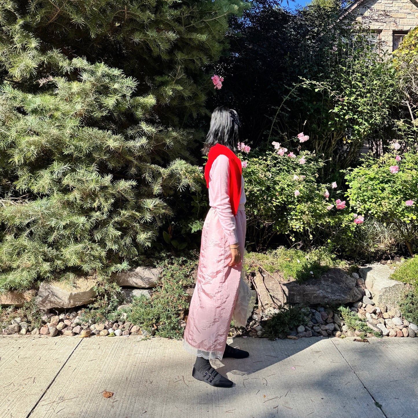 Satin lace skirt (pink, blue)