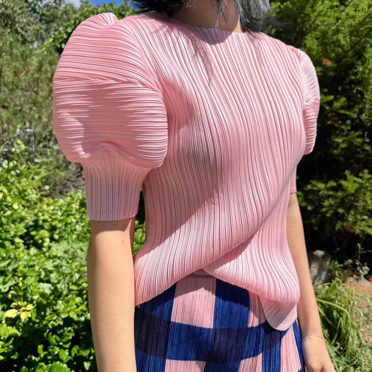 Pleats puff sleeves   (pink,yellow,black)