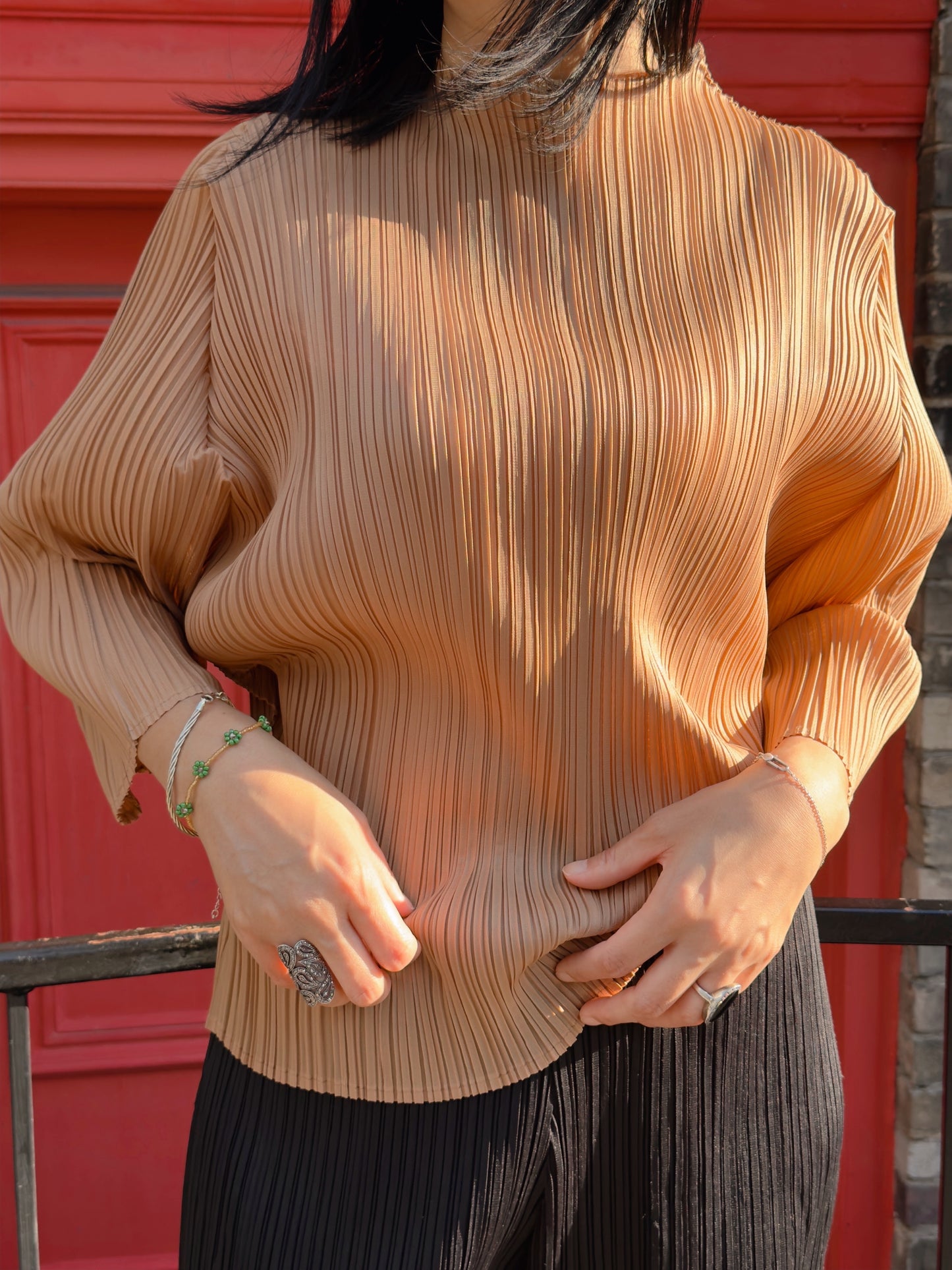 Pleated Dolman Top(camel, mint)