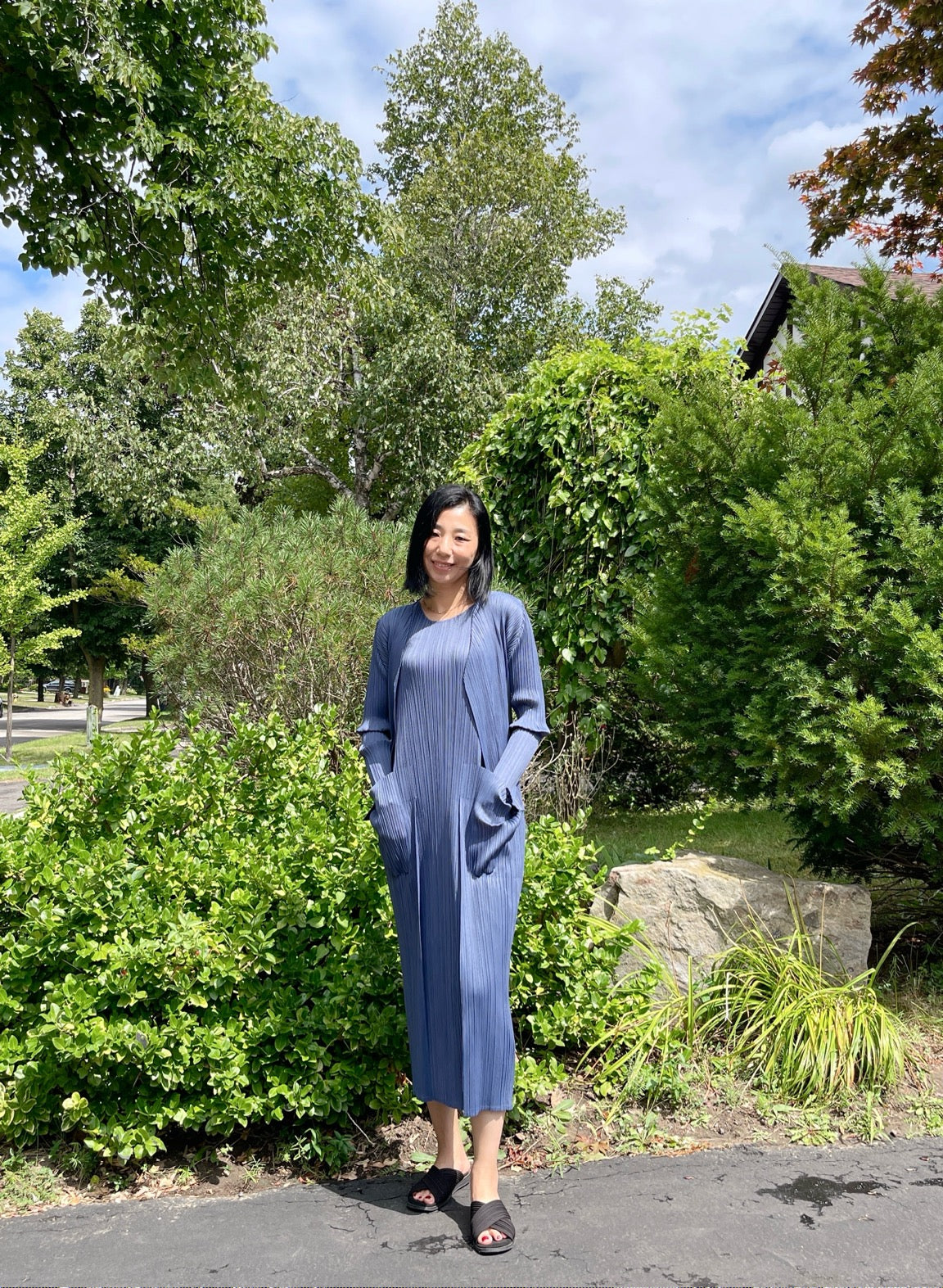 pleats basic cardigan( navy, ivory)