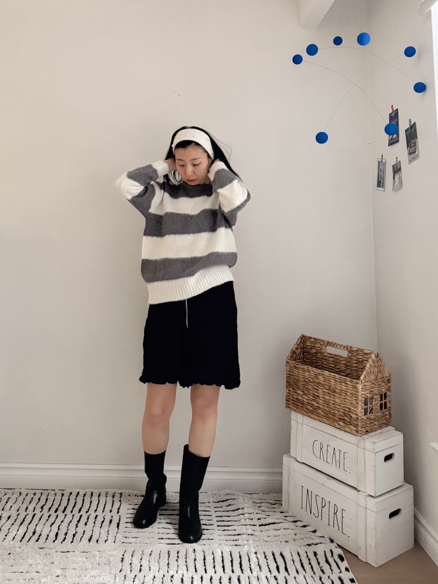 Striped knit (pink,gray)