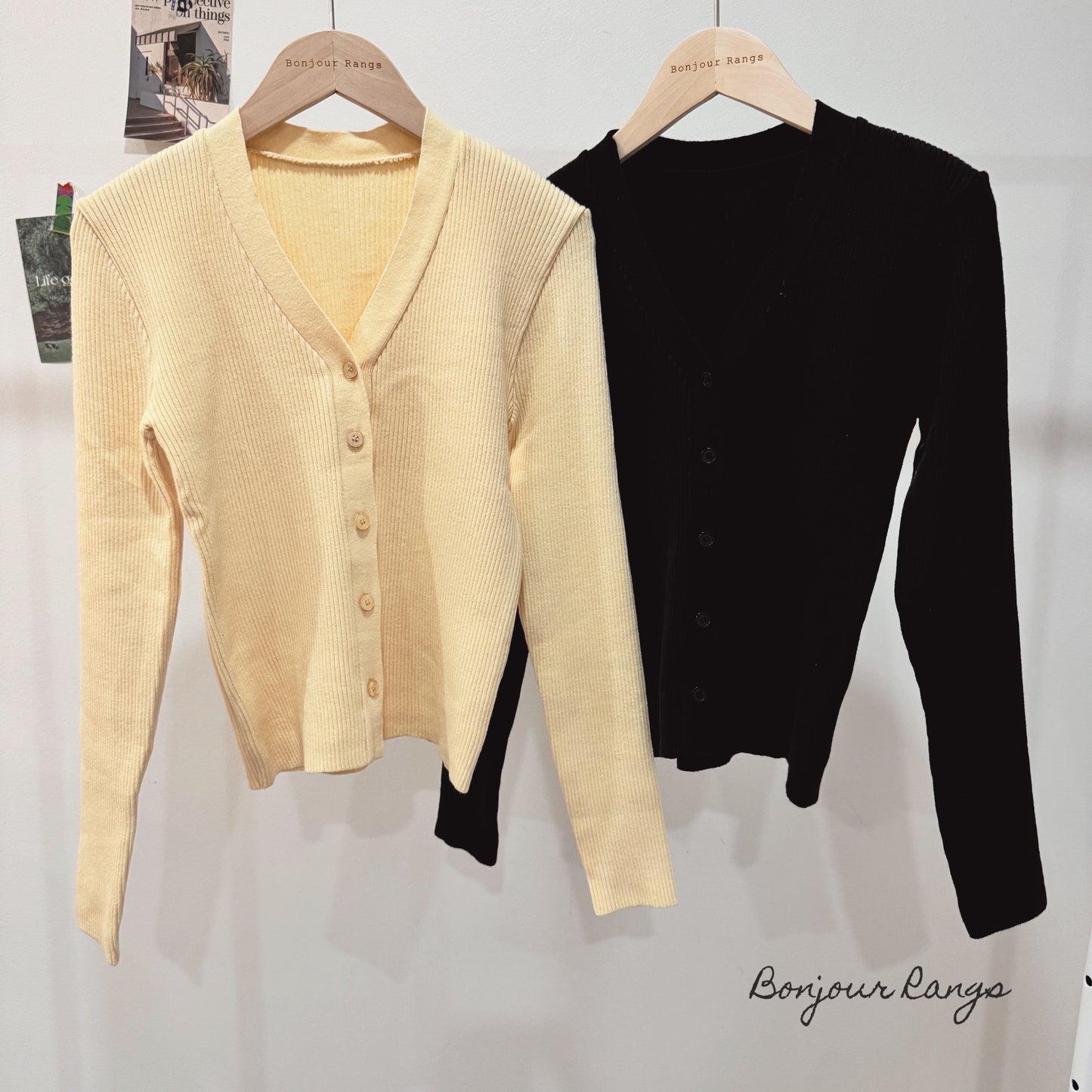 Basic V neck Cardigan (yellow, black)