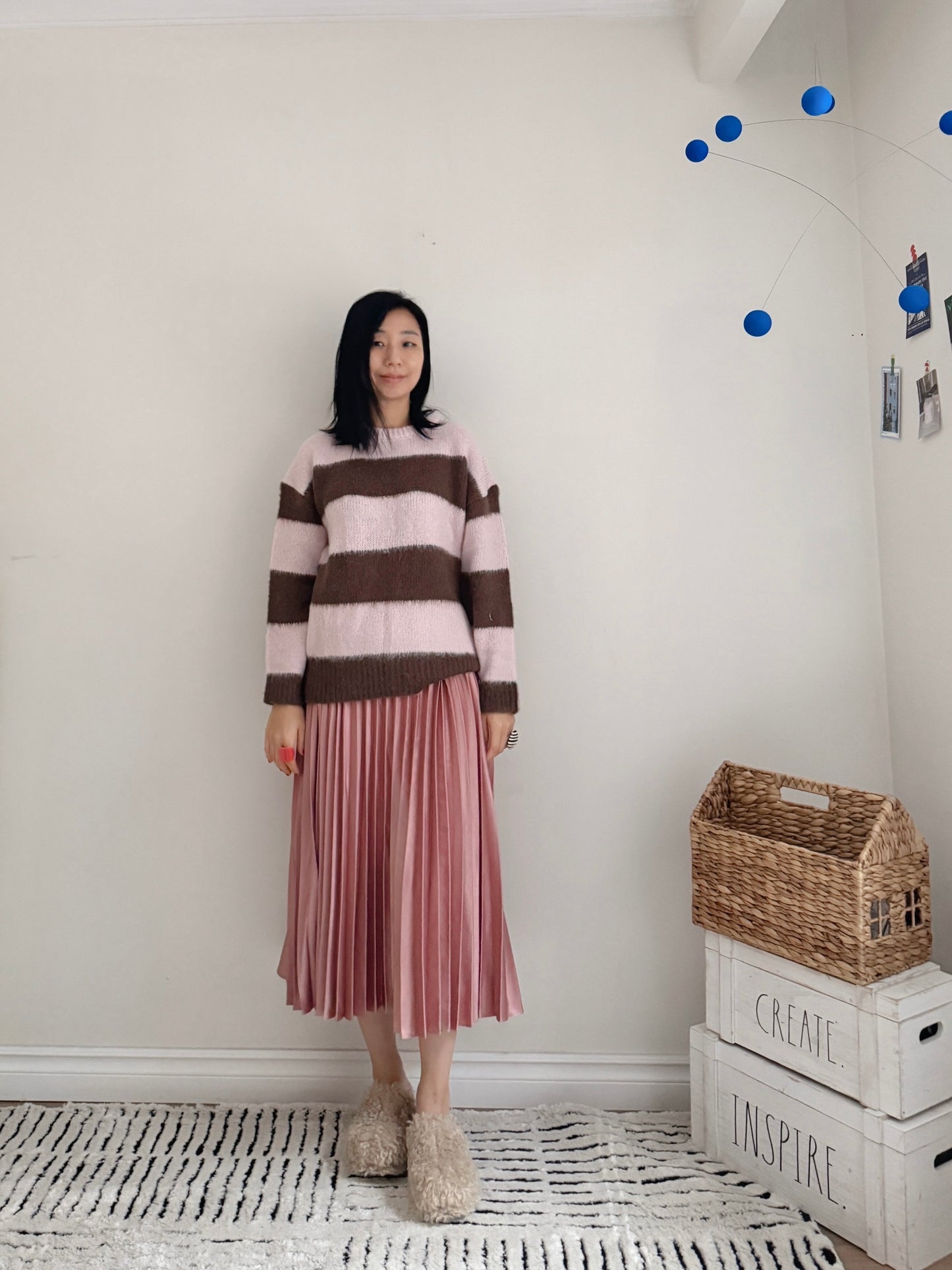 Striped knit (pink,gray)