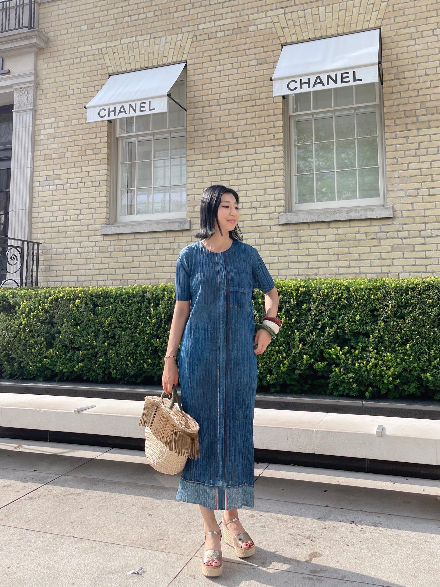 Pleats denim dress