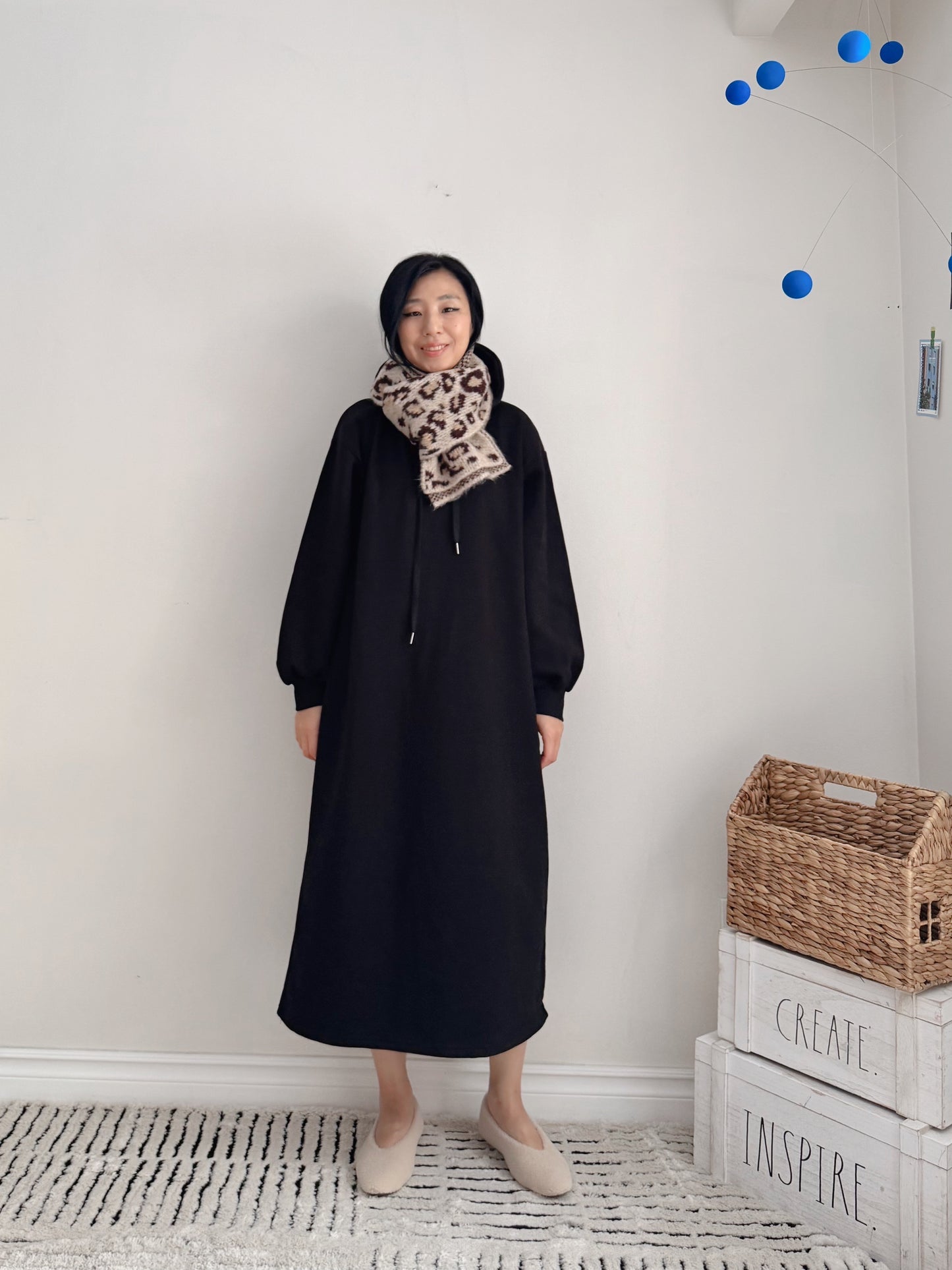 Hoodie long dress (gray,oatmeal, black)