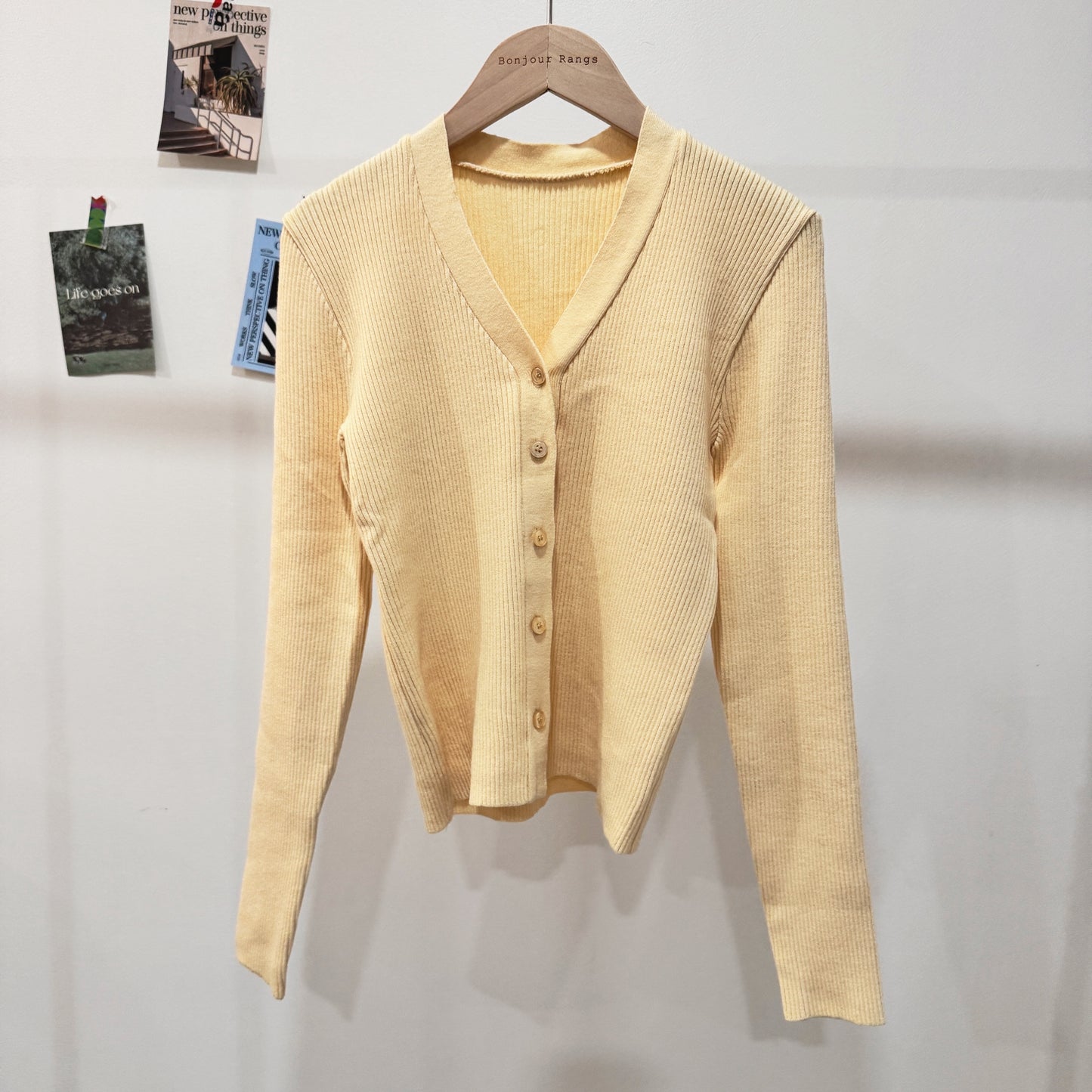 Basic V neck Cardigan (yellow, black)