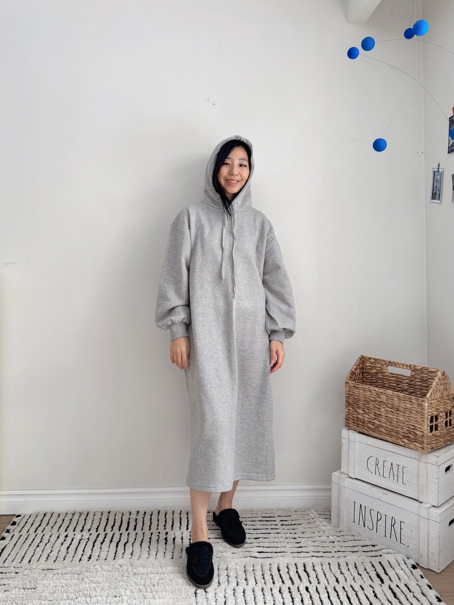 Hoodie long dress (gray,oatmeal, black)