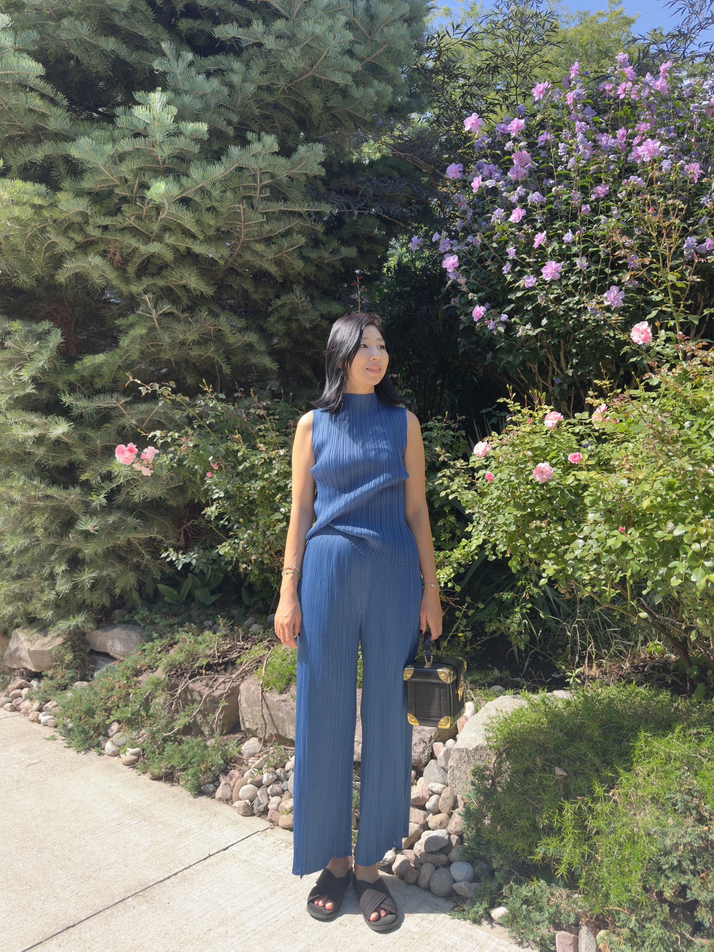 Pleated Double Wrap Pants (lemon,blue)