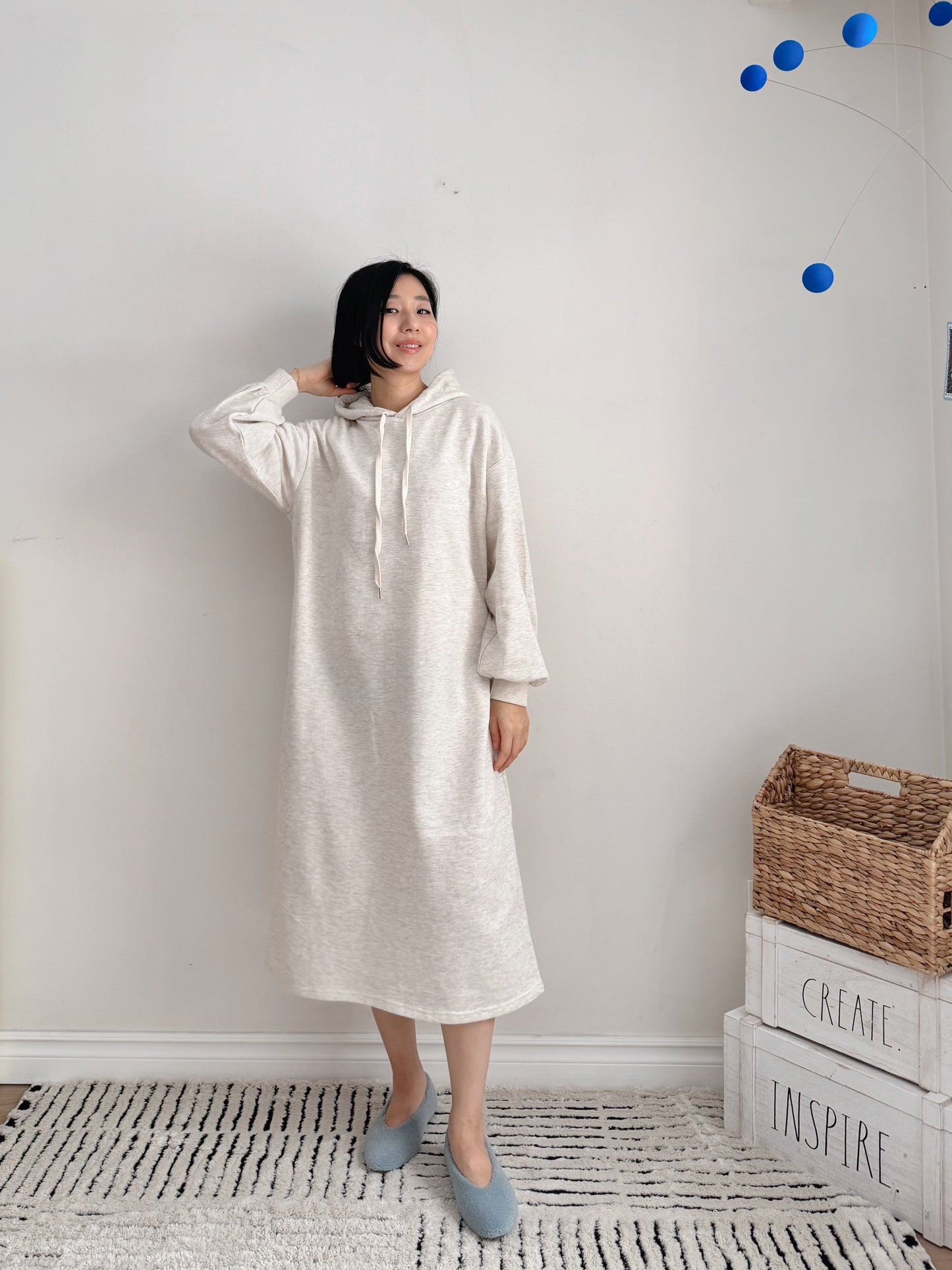 Hoodie long dress (gray,oatmeal, black)