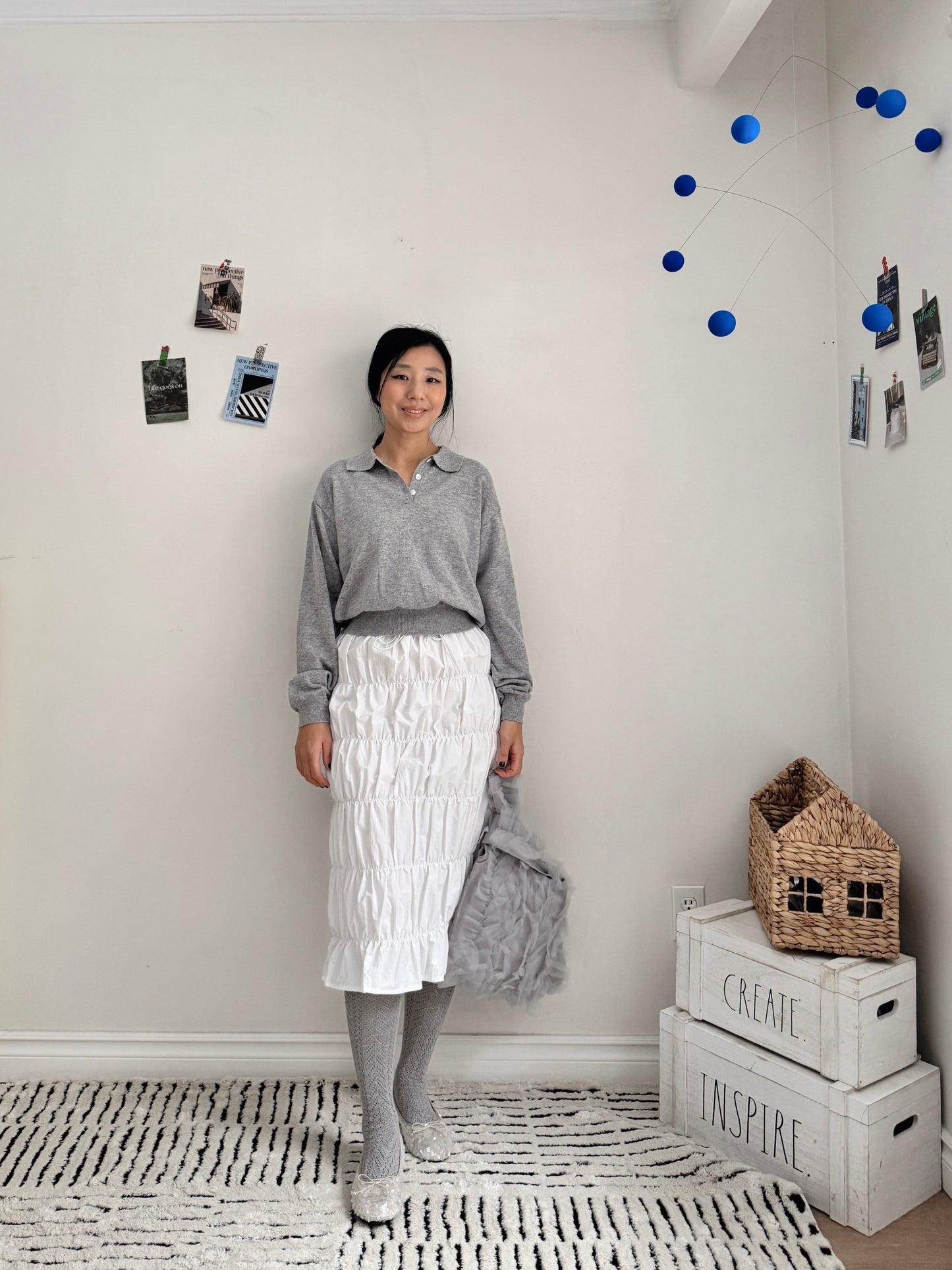 Bubble shirring sk (white, black)