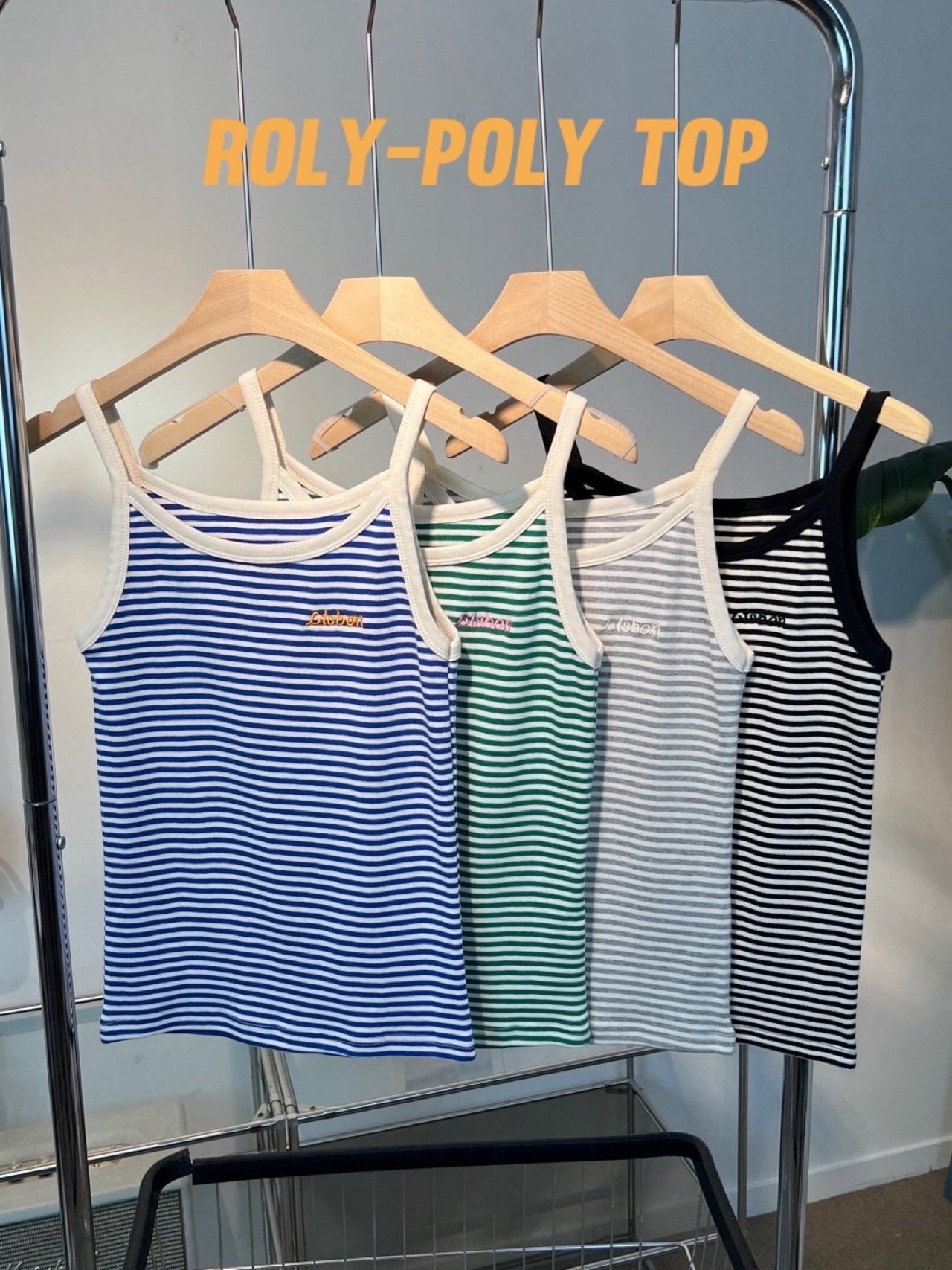 roly-poly top (blue, green, grey, black)