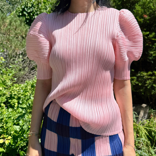 Pleats puff sleeves   (pink,yellow,black)