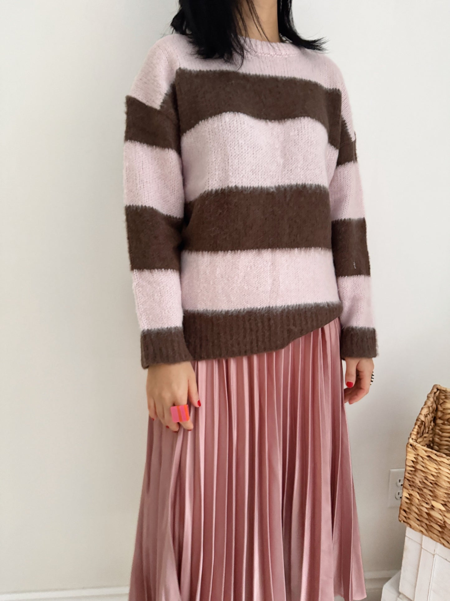 Striped knit (pink,gray)