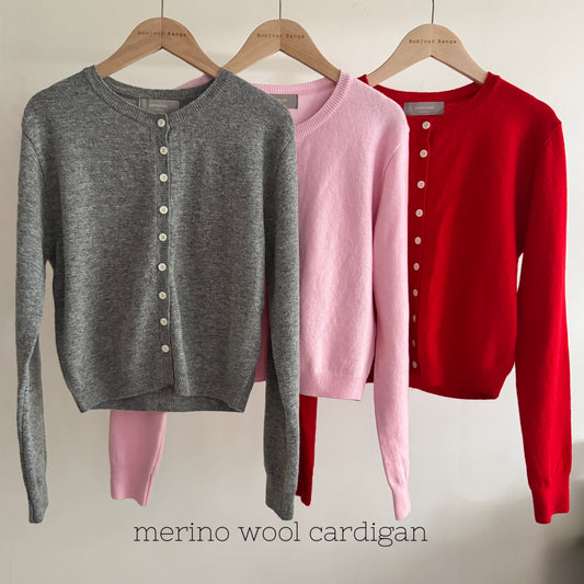 Merino Wool Cardigan (red, gray, pink)