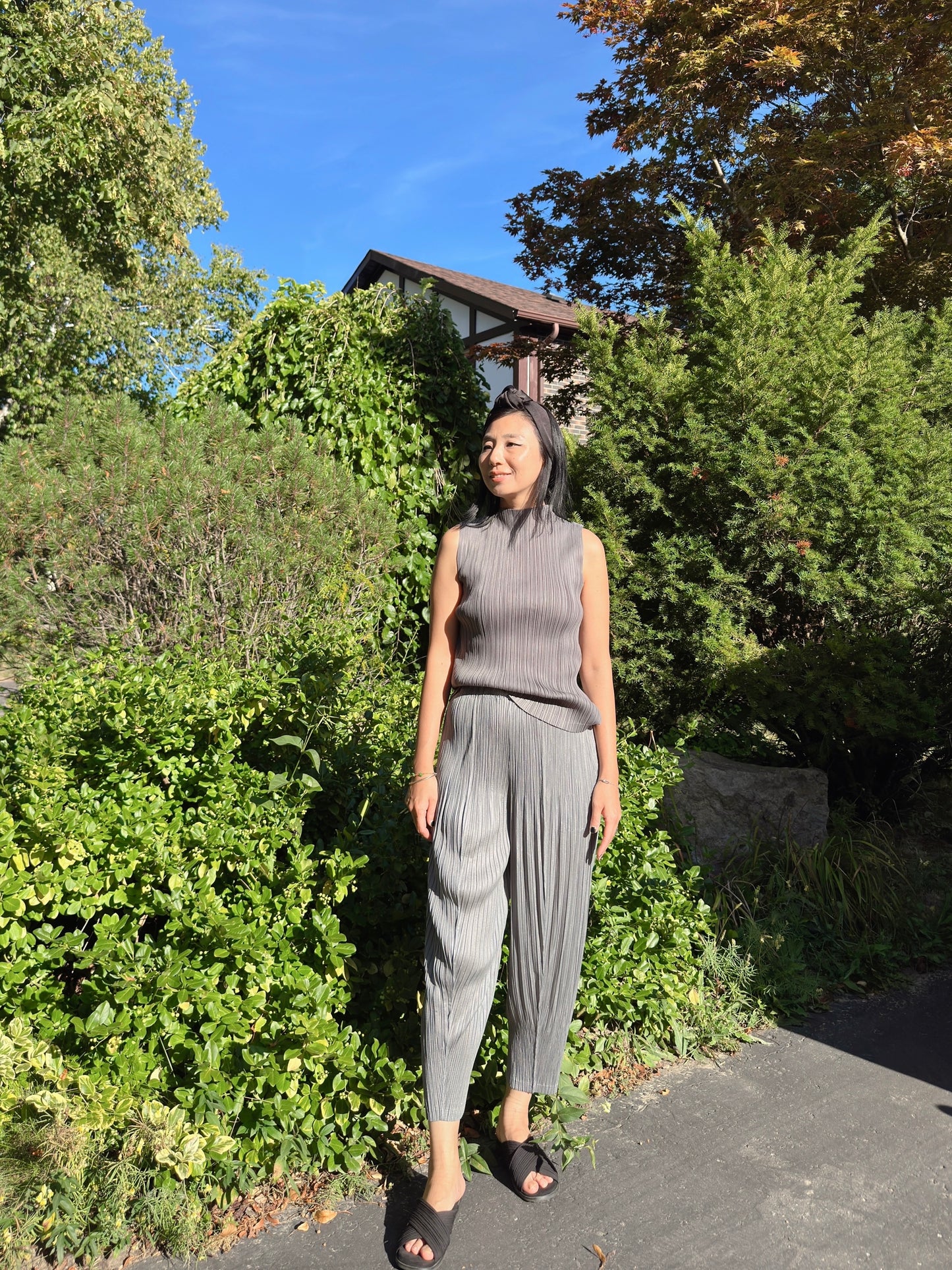 SS)Pleated baggy pants (gray,black)