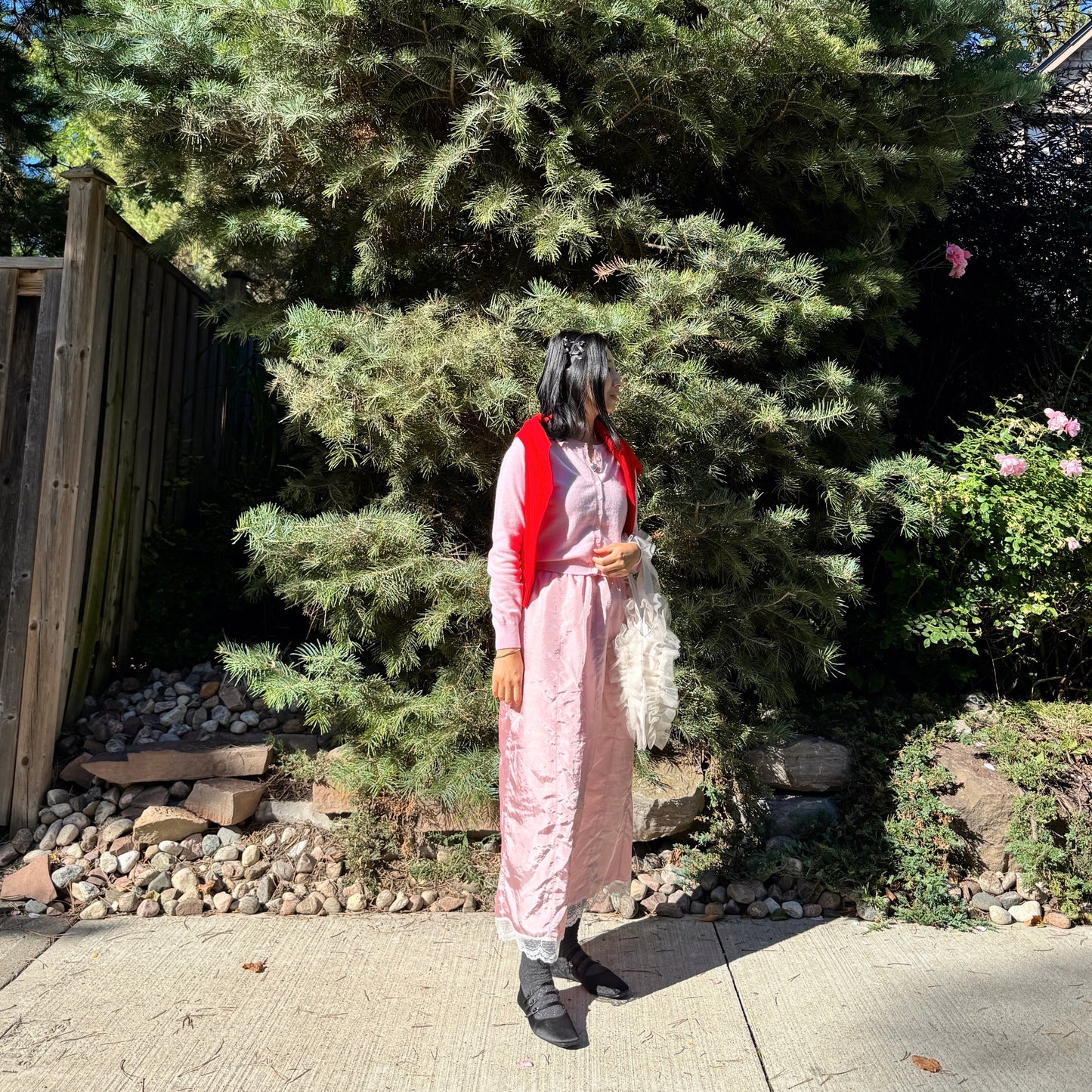 Satin lace skirt (pink, blue)