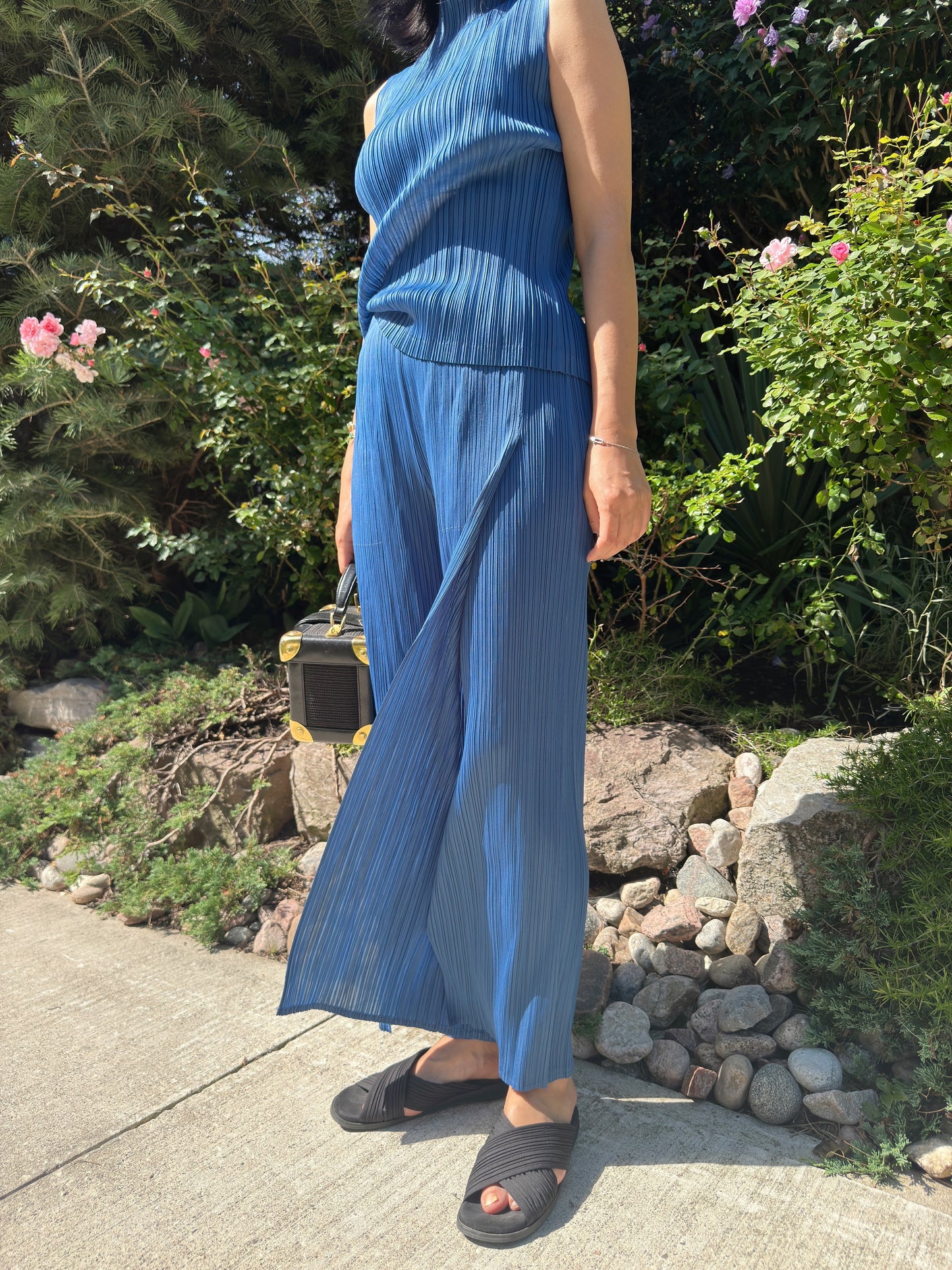 Pleated Double Wrap Pants (lemon,blue)